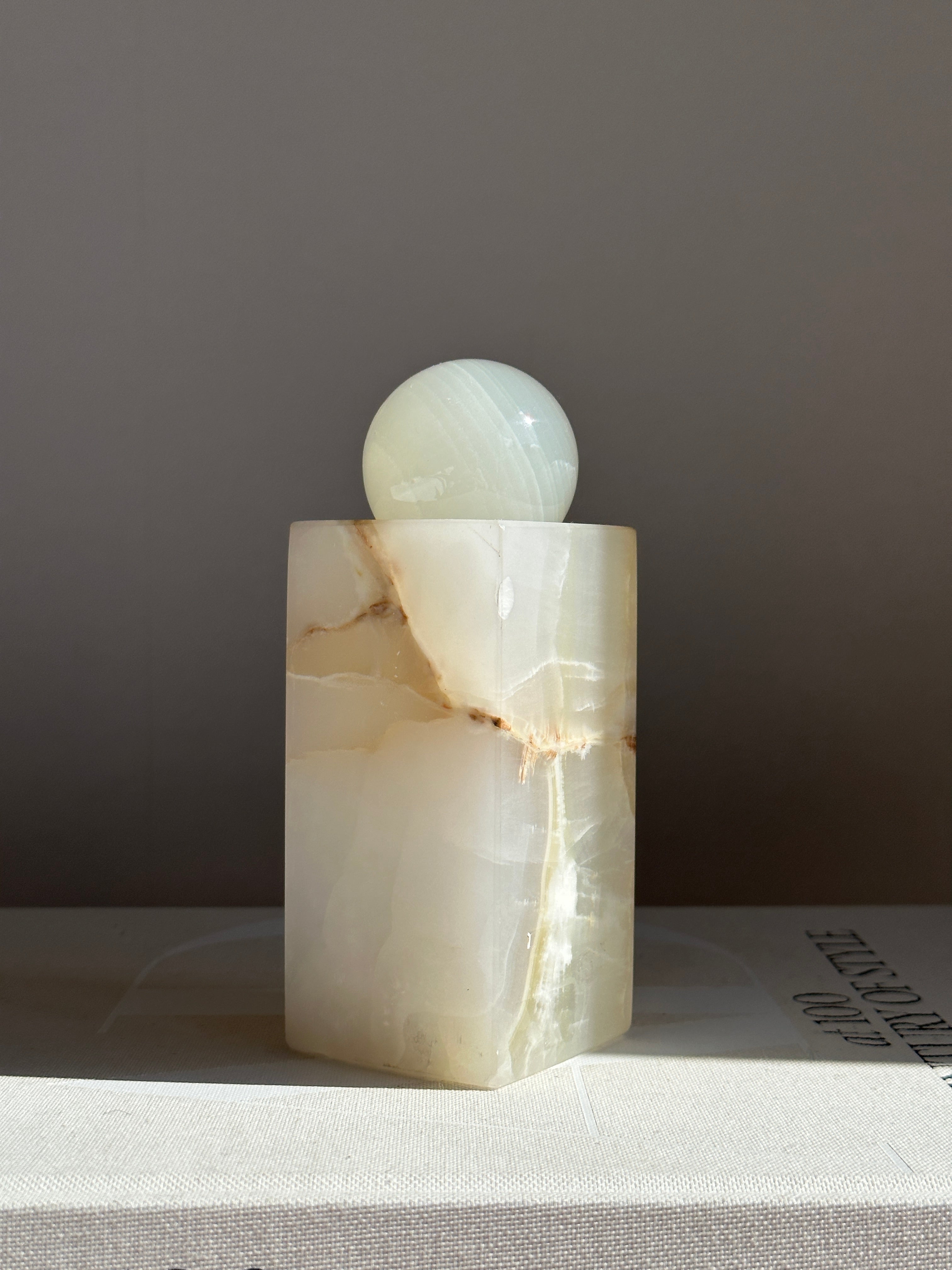 Prism White & Amber Onyx Candle Holder - Large