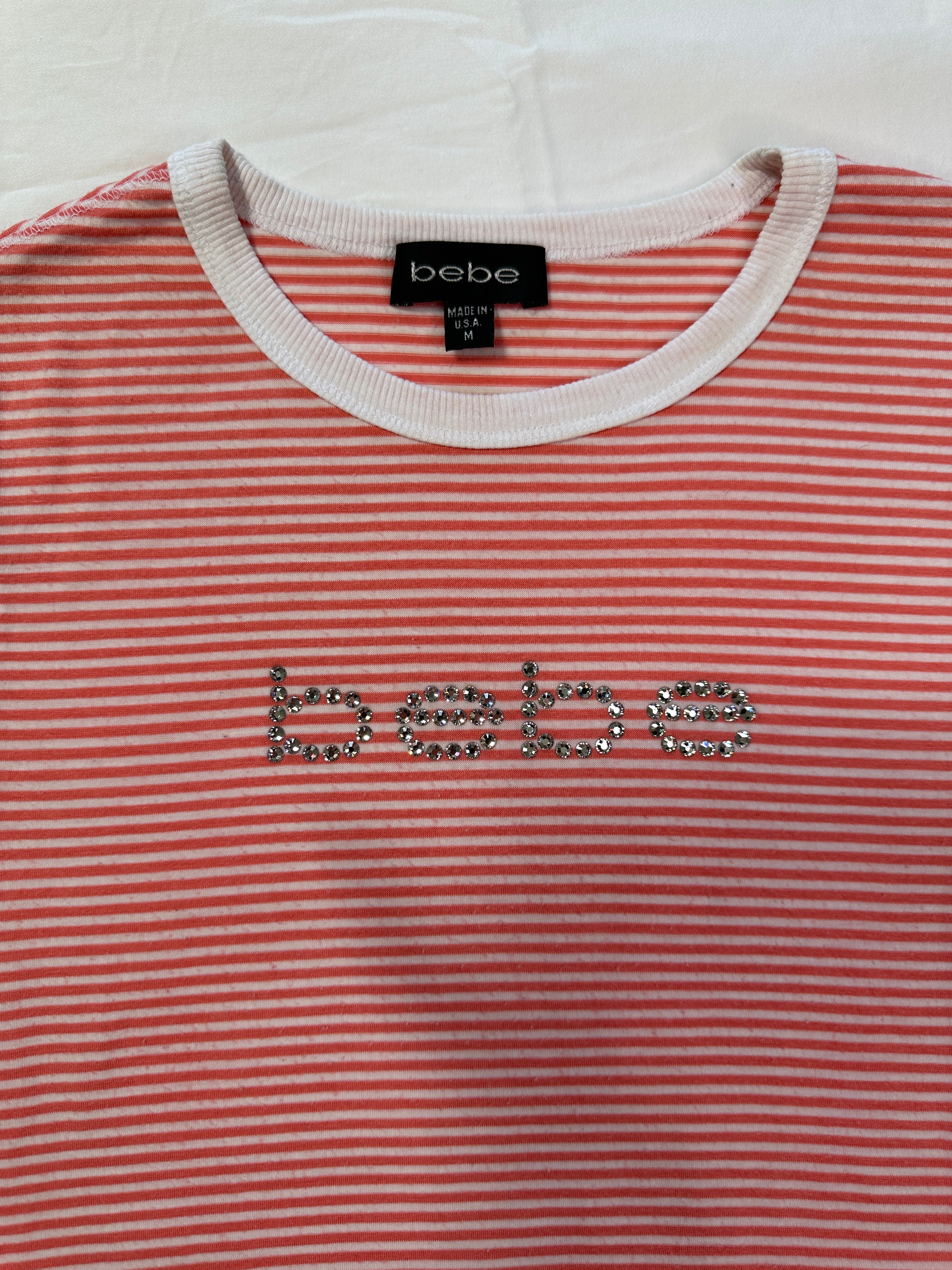 BEBE| Stripe Rhinestone Y2K Top | M