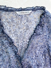 JONATHAN MARTIN | USA Paisley Blue Sheer Bell Sleeve Top | 8-10