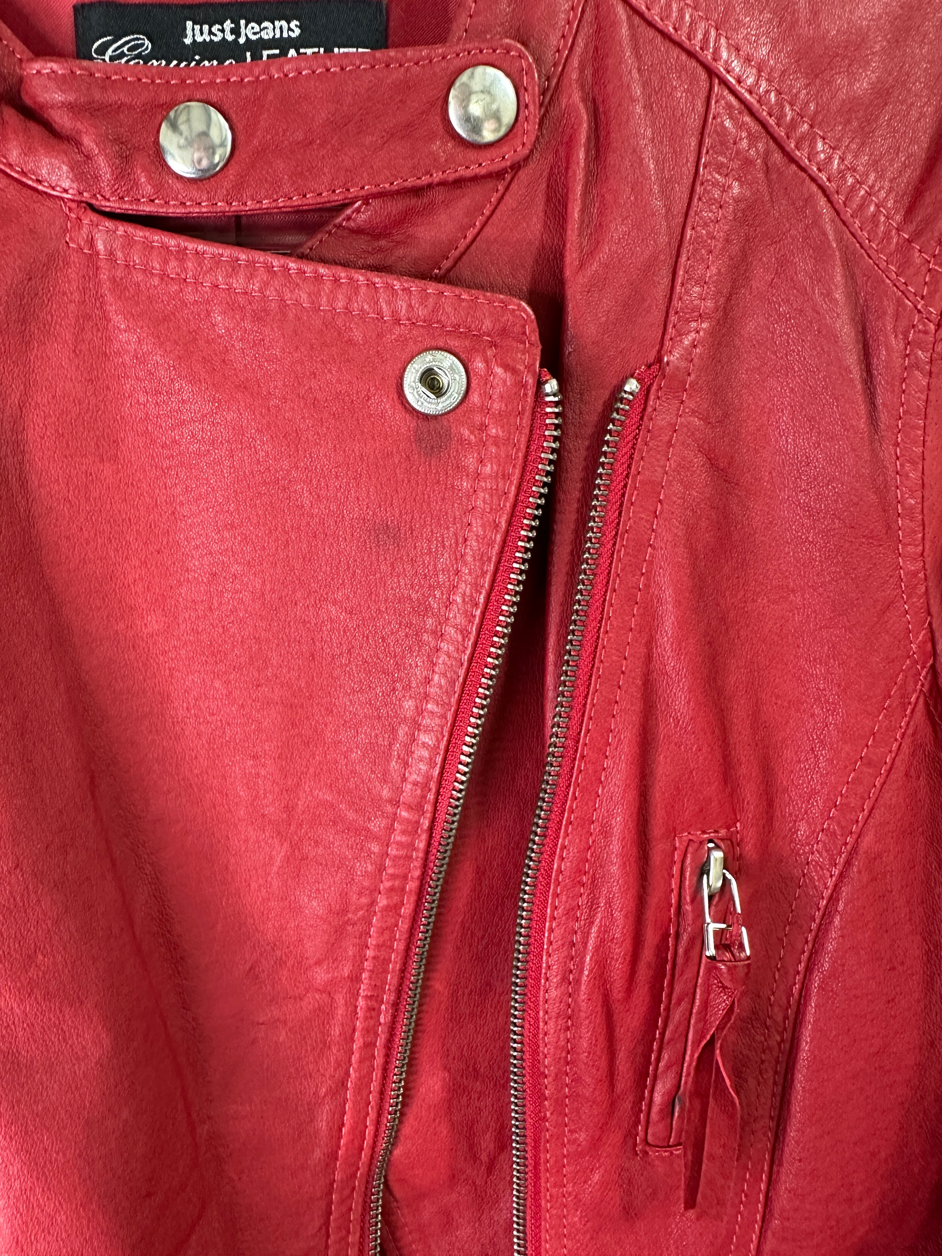 JUST JEANS | 00s Red Leather Jacket | 8