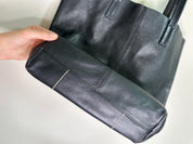 Black Leather Stitch Tote Bag