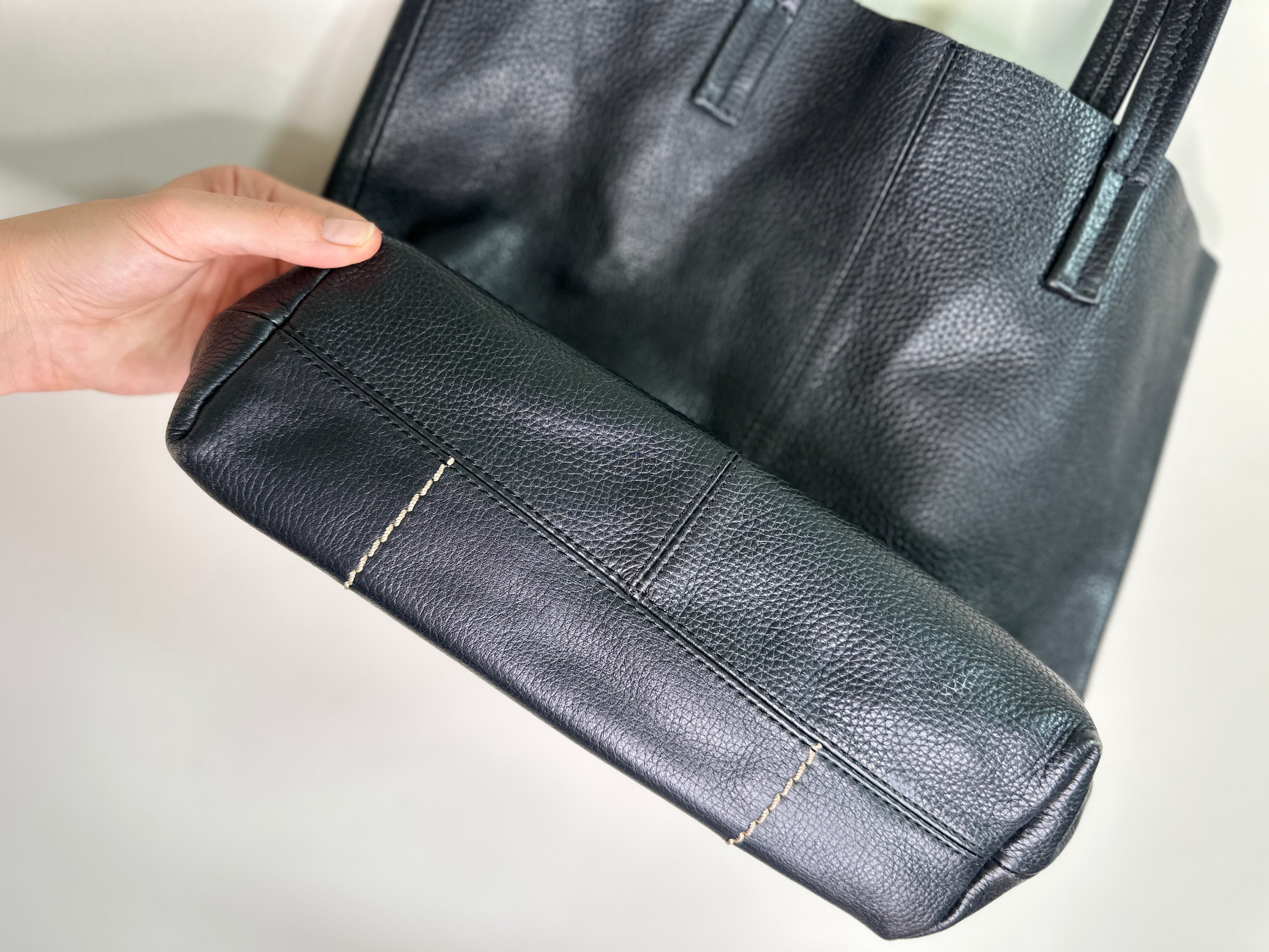 Black Leather Stitch Tote Bag