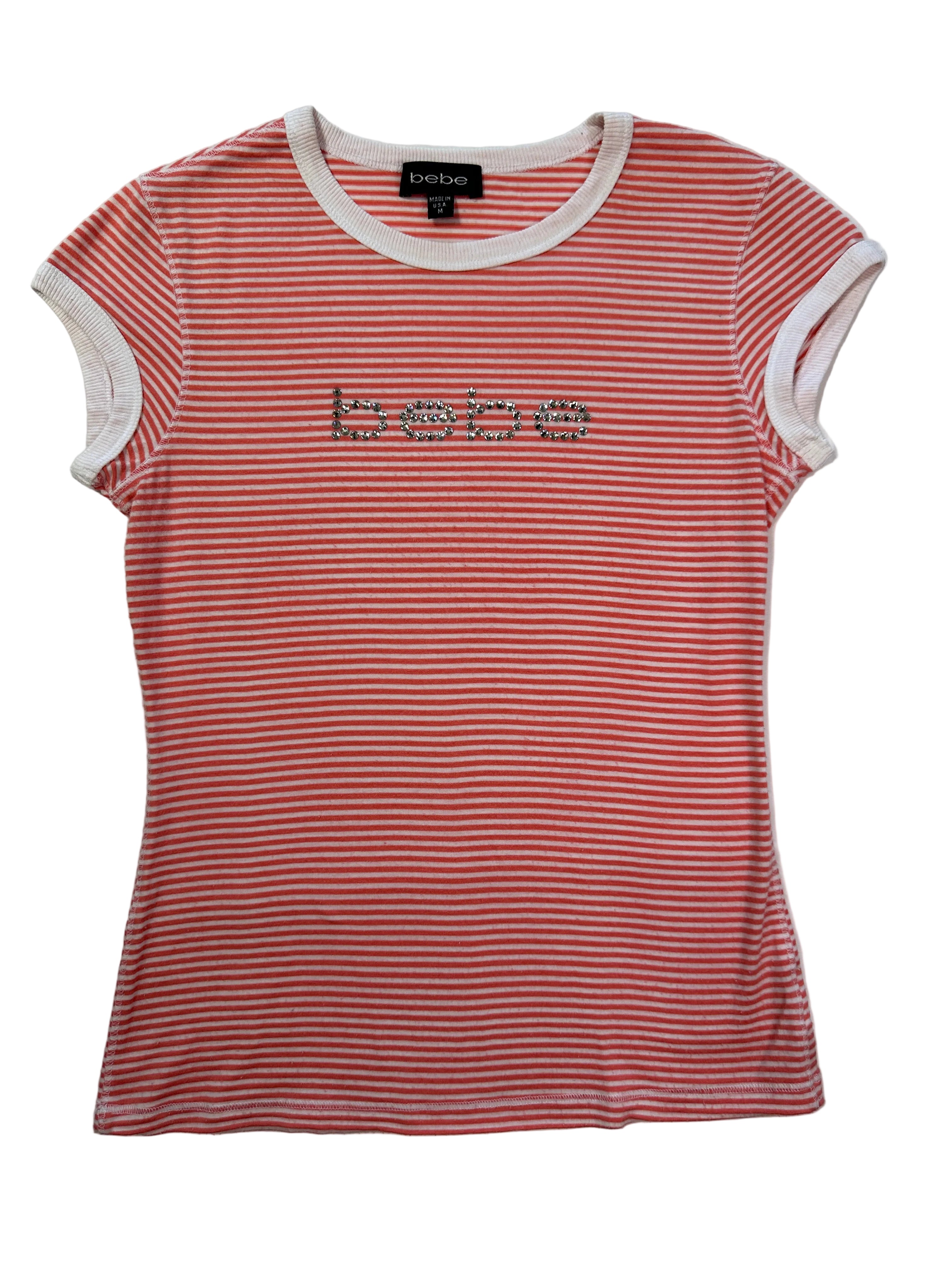 BEBE| Stripe Rhinestone Y2K Top | M