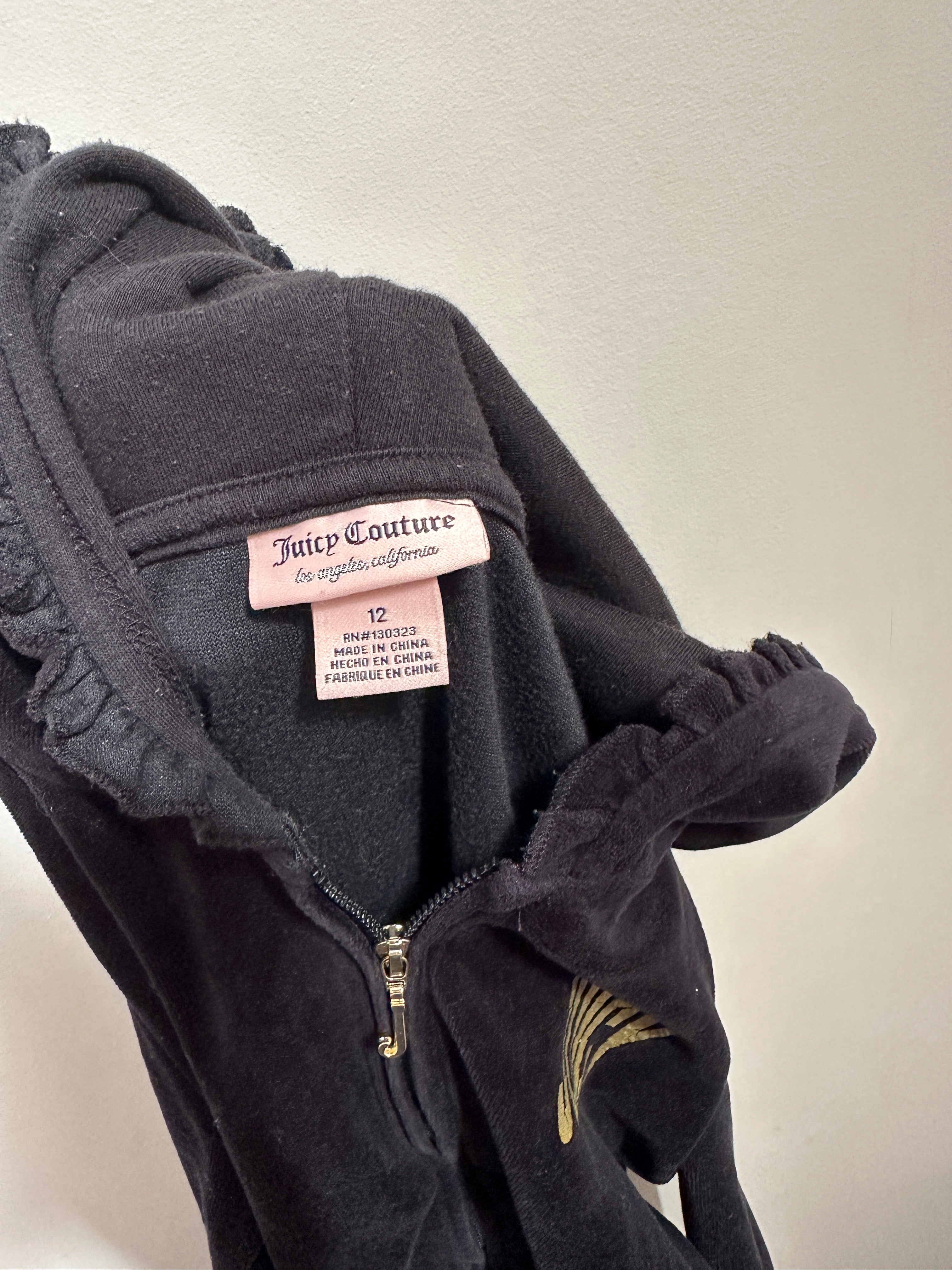 Juicy Couture black velour zip-up hoodie jacket | Kids 12