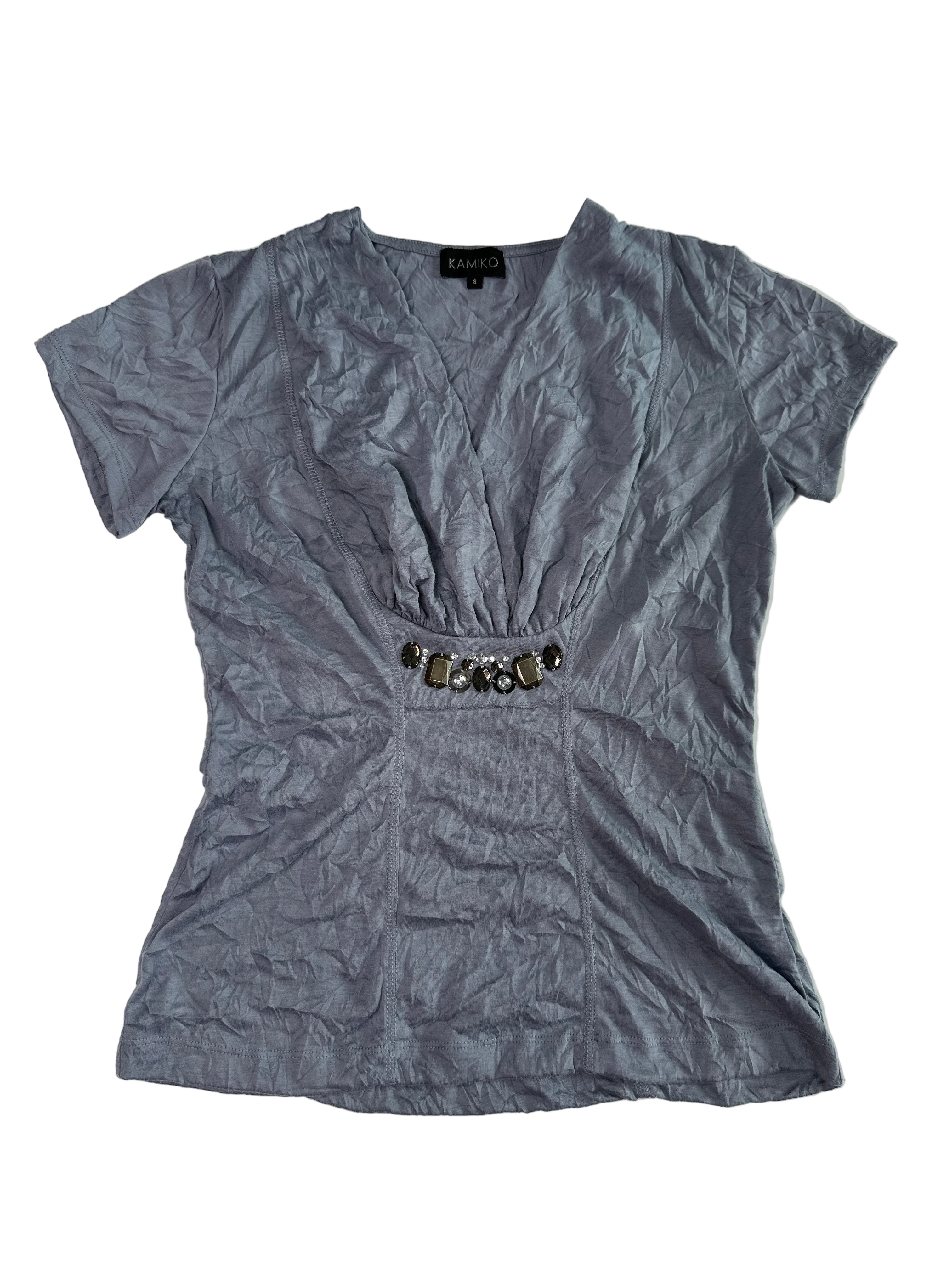 Kamiko Grey Blue Roached Top | S