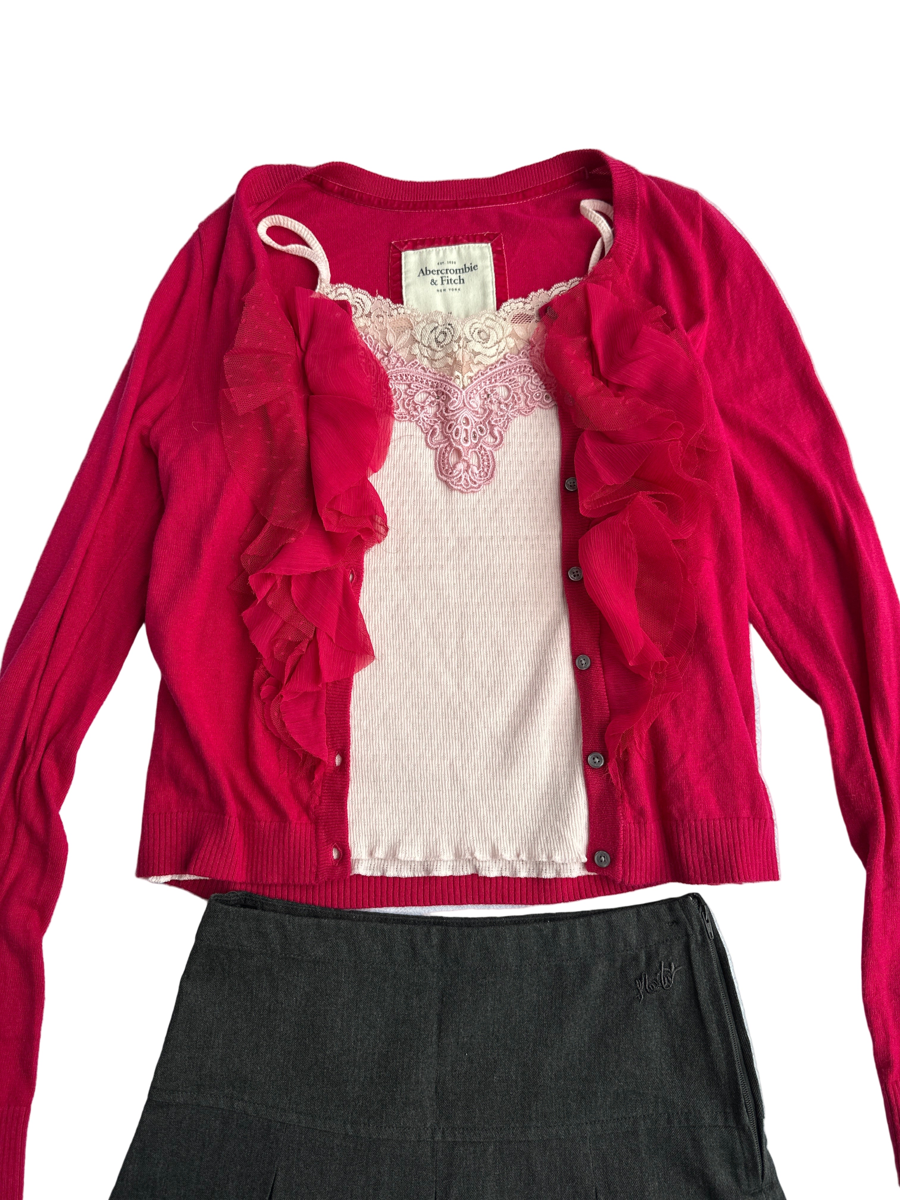 ABERCROMBIE & FITCH | Fushia Ruffle Cardigan | M