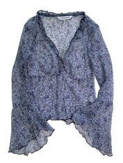 JONATHAN MARTIN | USA Paisley Blue Sheer Bell Sleeve Top | 8-10
