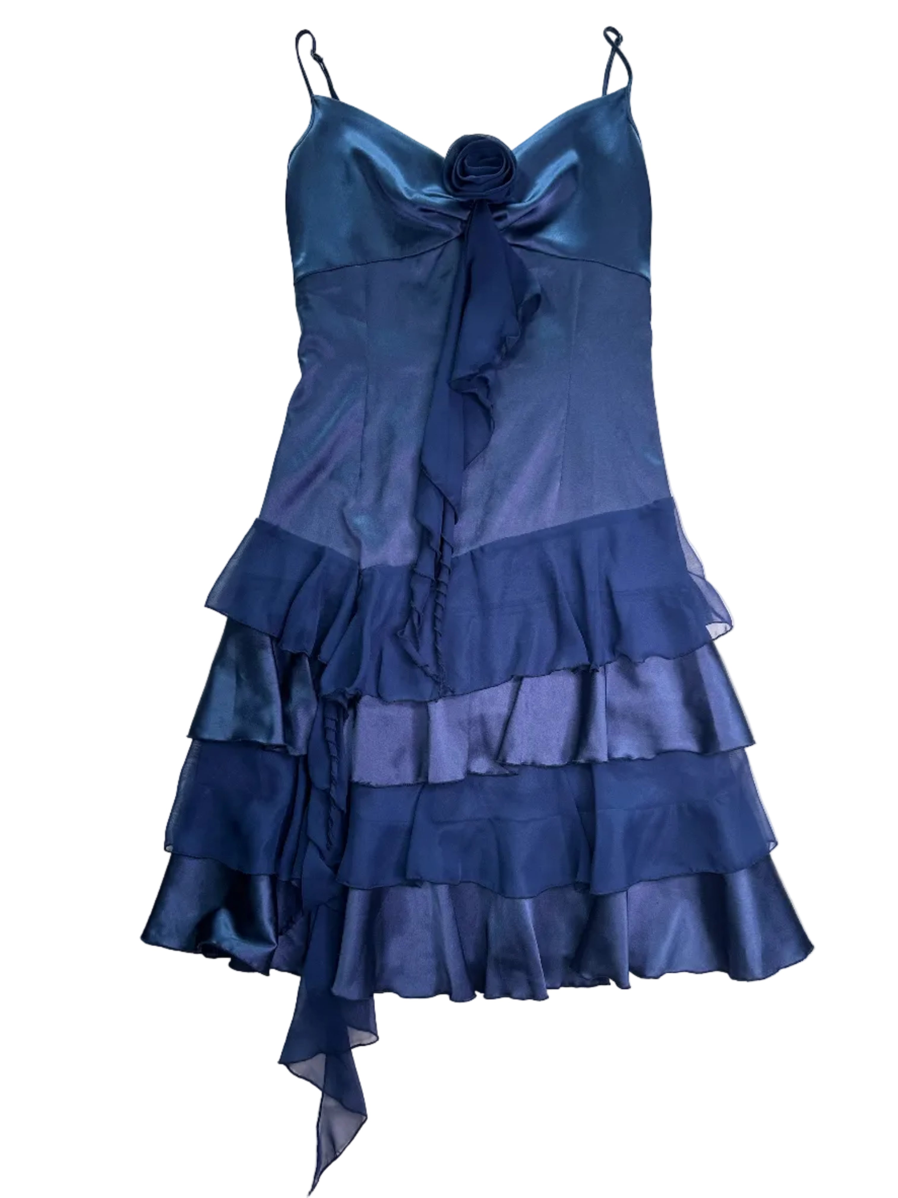 MORGAN DE TOI | Vintage Ruffle Cocktail Navy Blue Dress |8-10