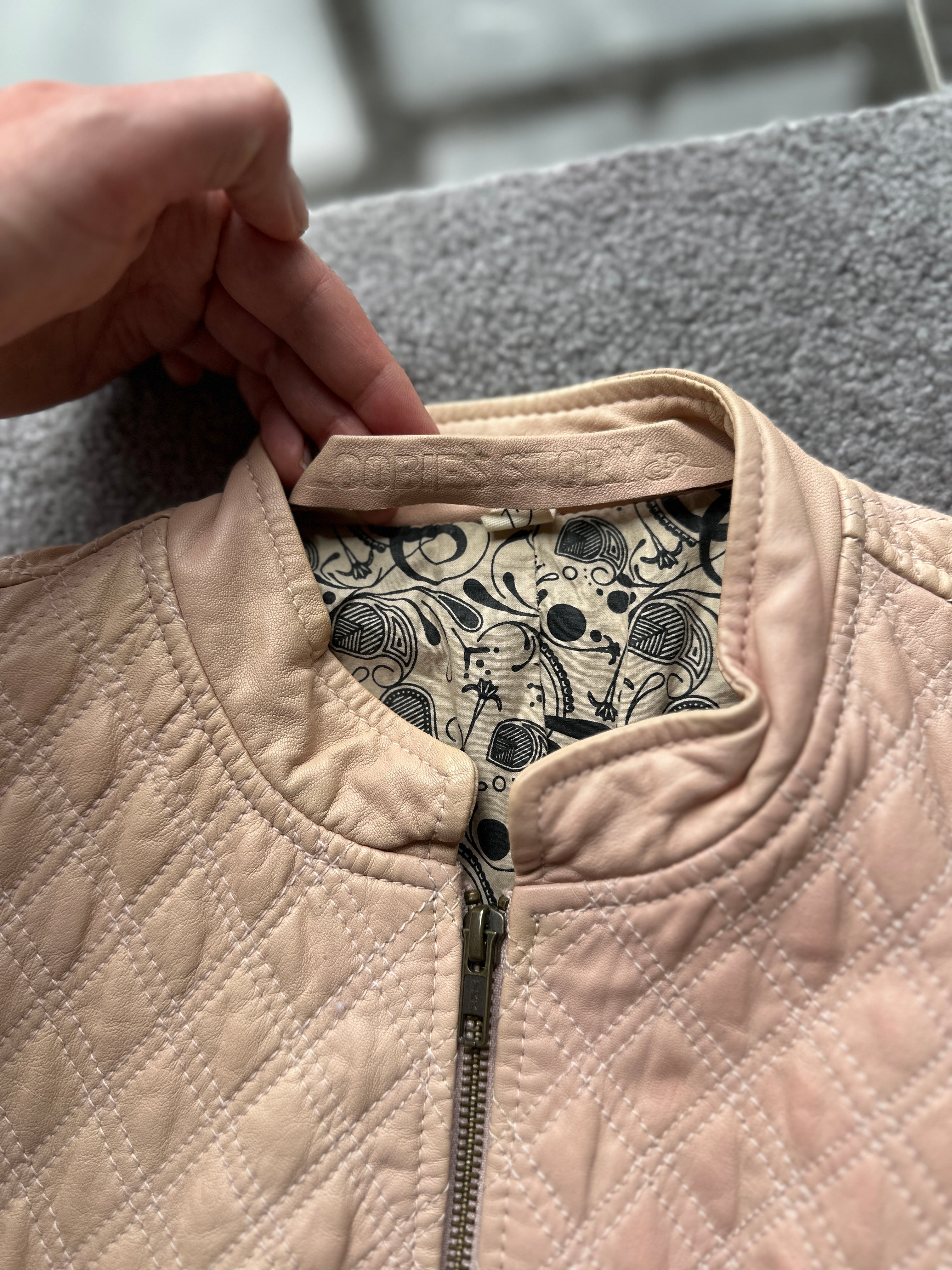 Soft Pink Quilted Leather Jacket |12