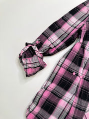 Etam | Pink Black & Silver Plaid Button Up | 6-8