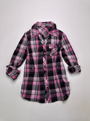Etam | Pink Black & Silver Plaid Button Up | 6-8