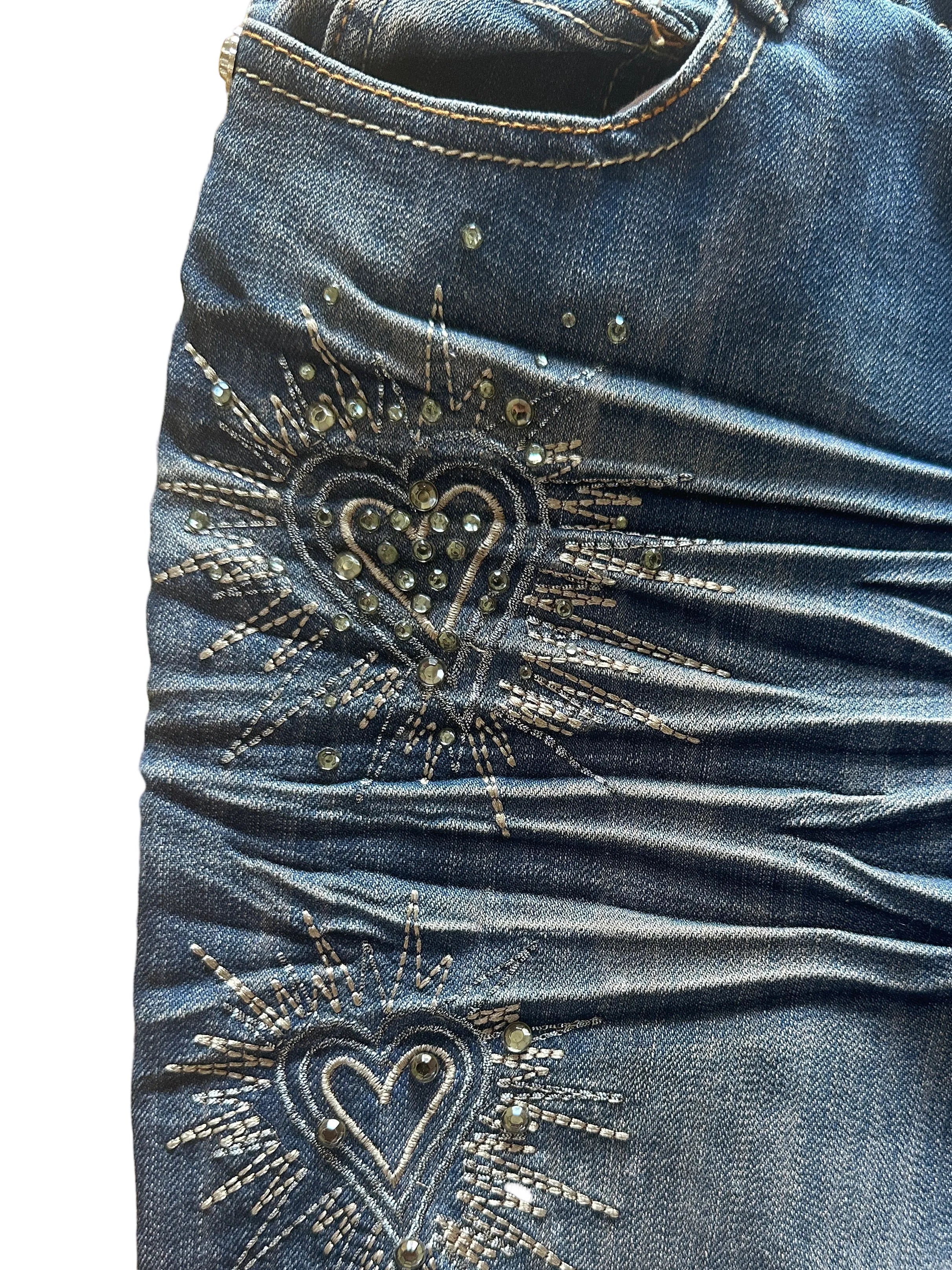 Y2K Jeans | 3/4 Rhinestone Hearts | 14