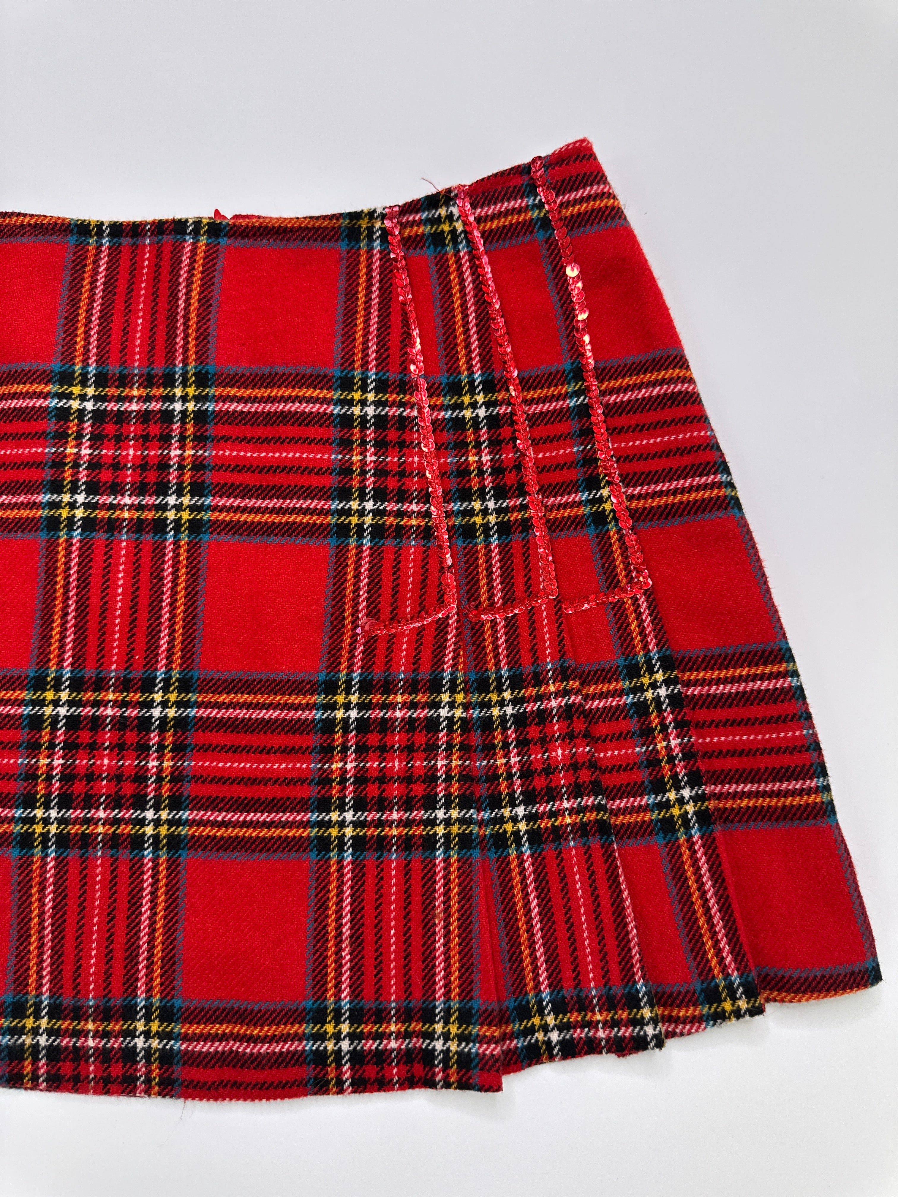 Morgan De Toi | Wool Blend Tartin Red Sequin Skirt 10