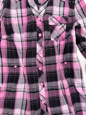 Etam | Pink Black & Silver Plaid Button Up | 6-8