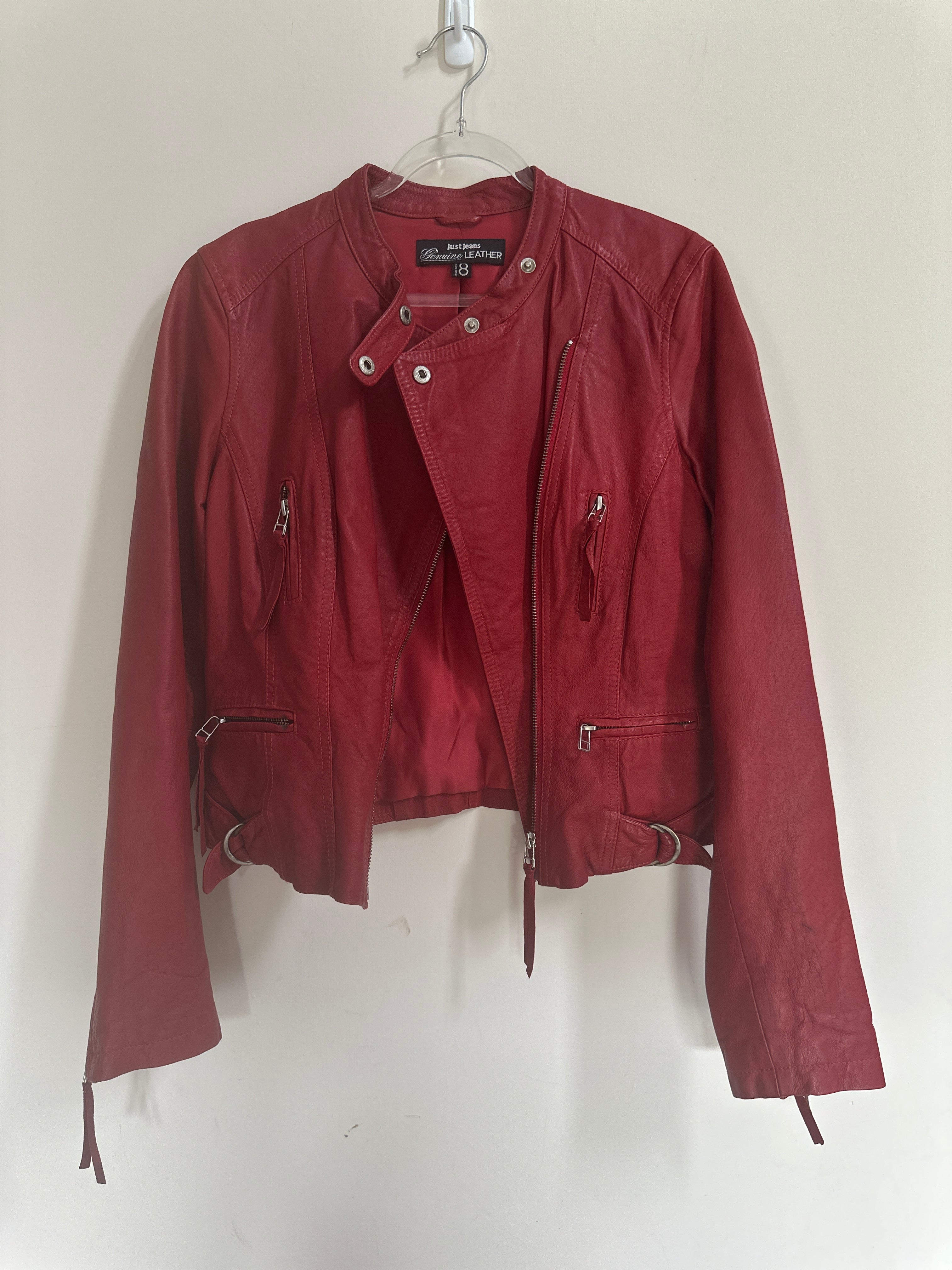 JUST JEANS | 00s Red Leather Jacket | 8