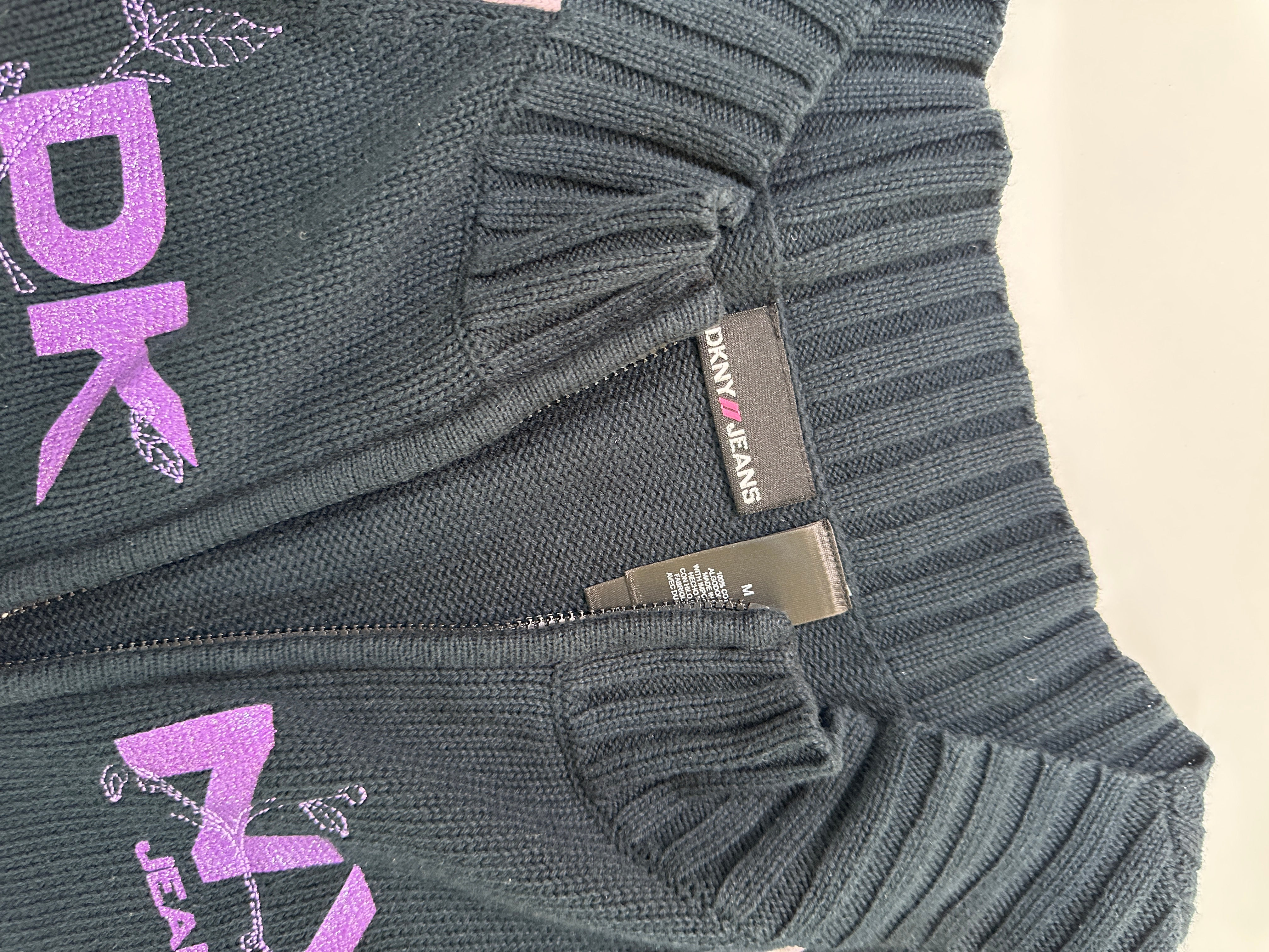 DKNY| Rare Two Way Full-zip Black Knit Sweater | M