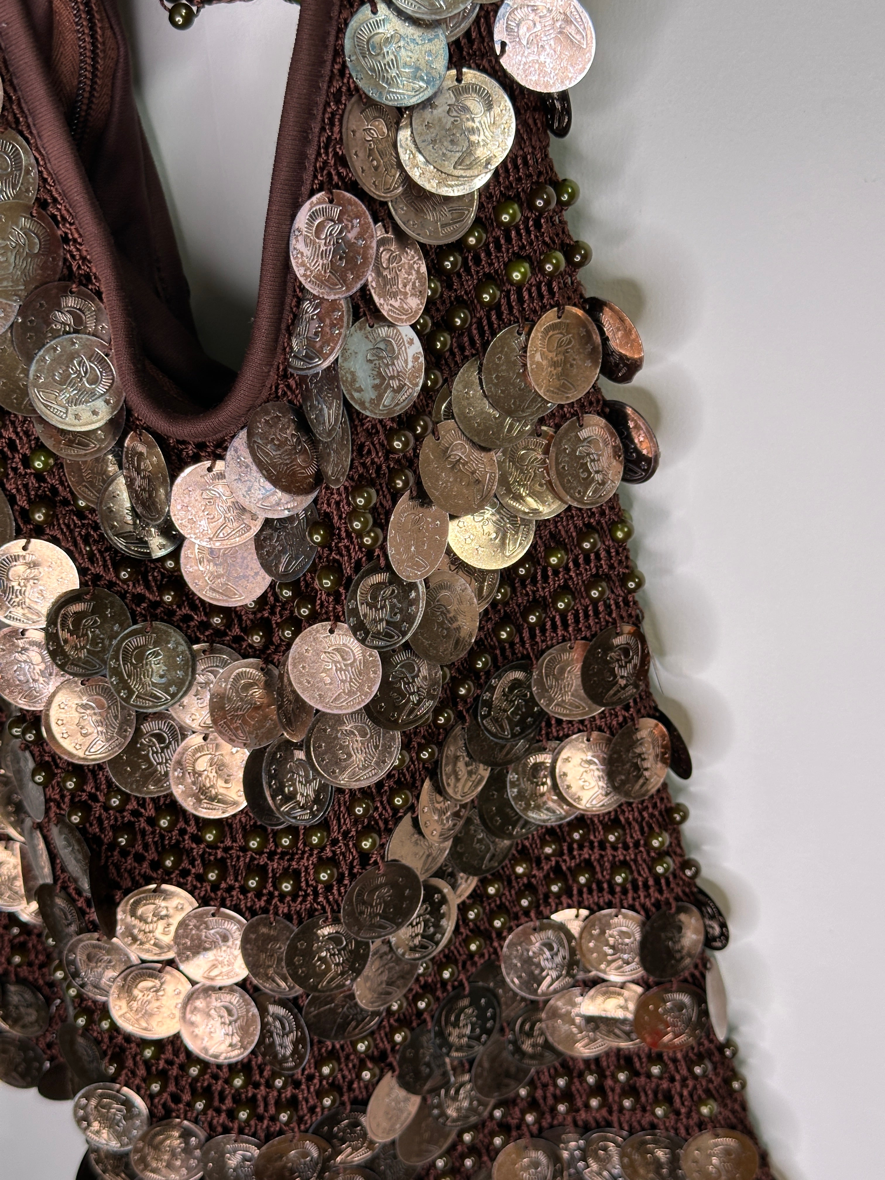 Vintage Crochet Roman Coin Hobo Bag
