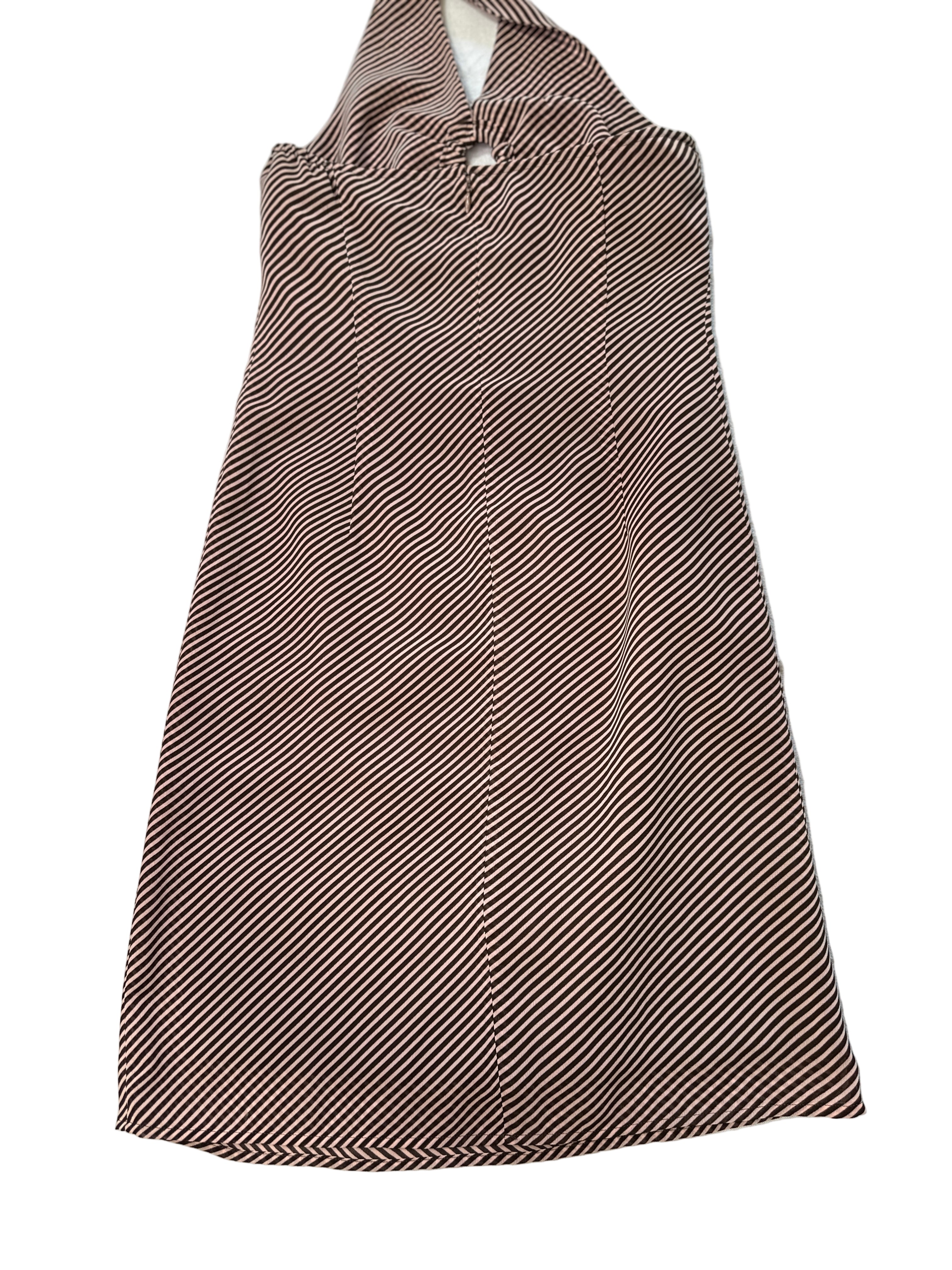 BROWN & PINK/BEIGE STRIPE HALTER NECK DRESS | 8