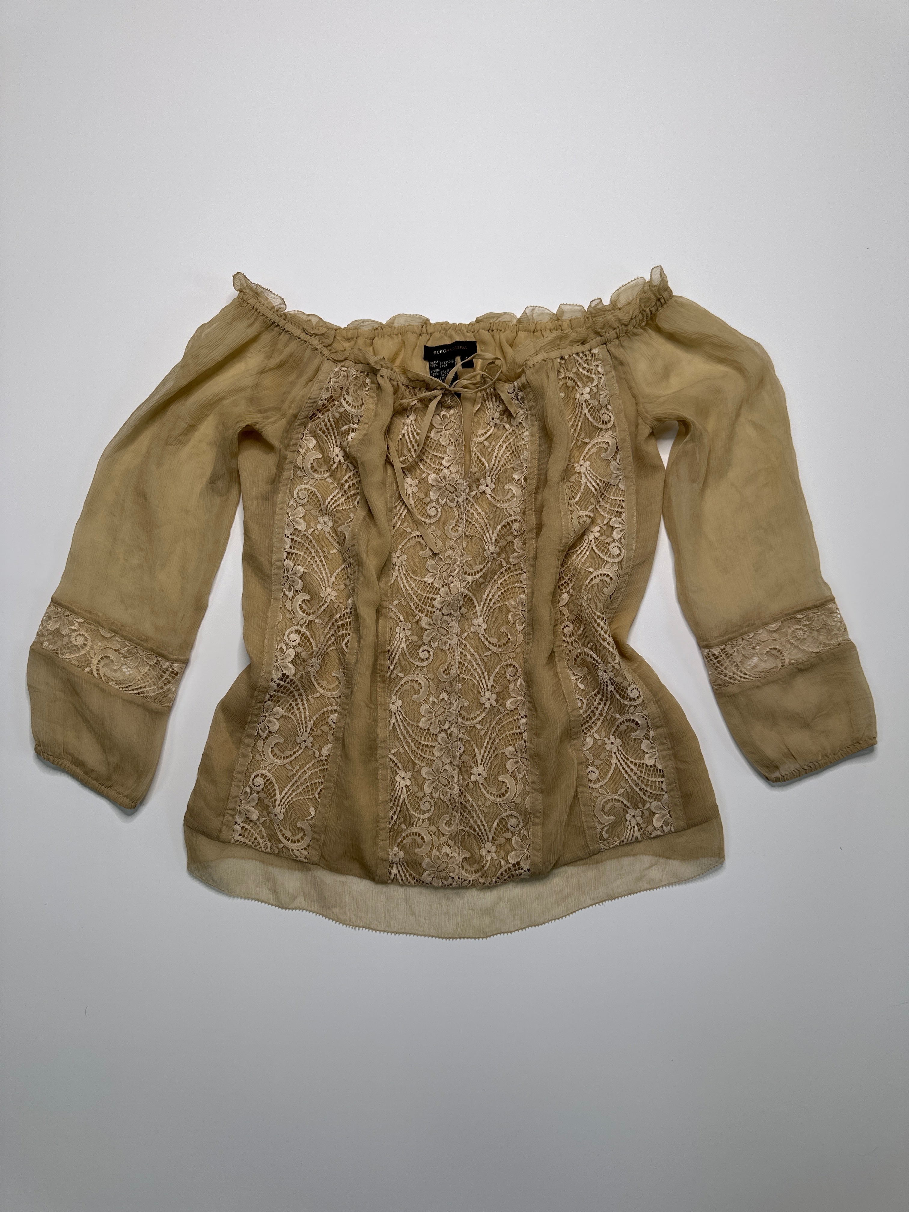 BCBG MAXAZRIA | Off the shoulder Silk & Lace Blouse | S
