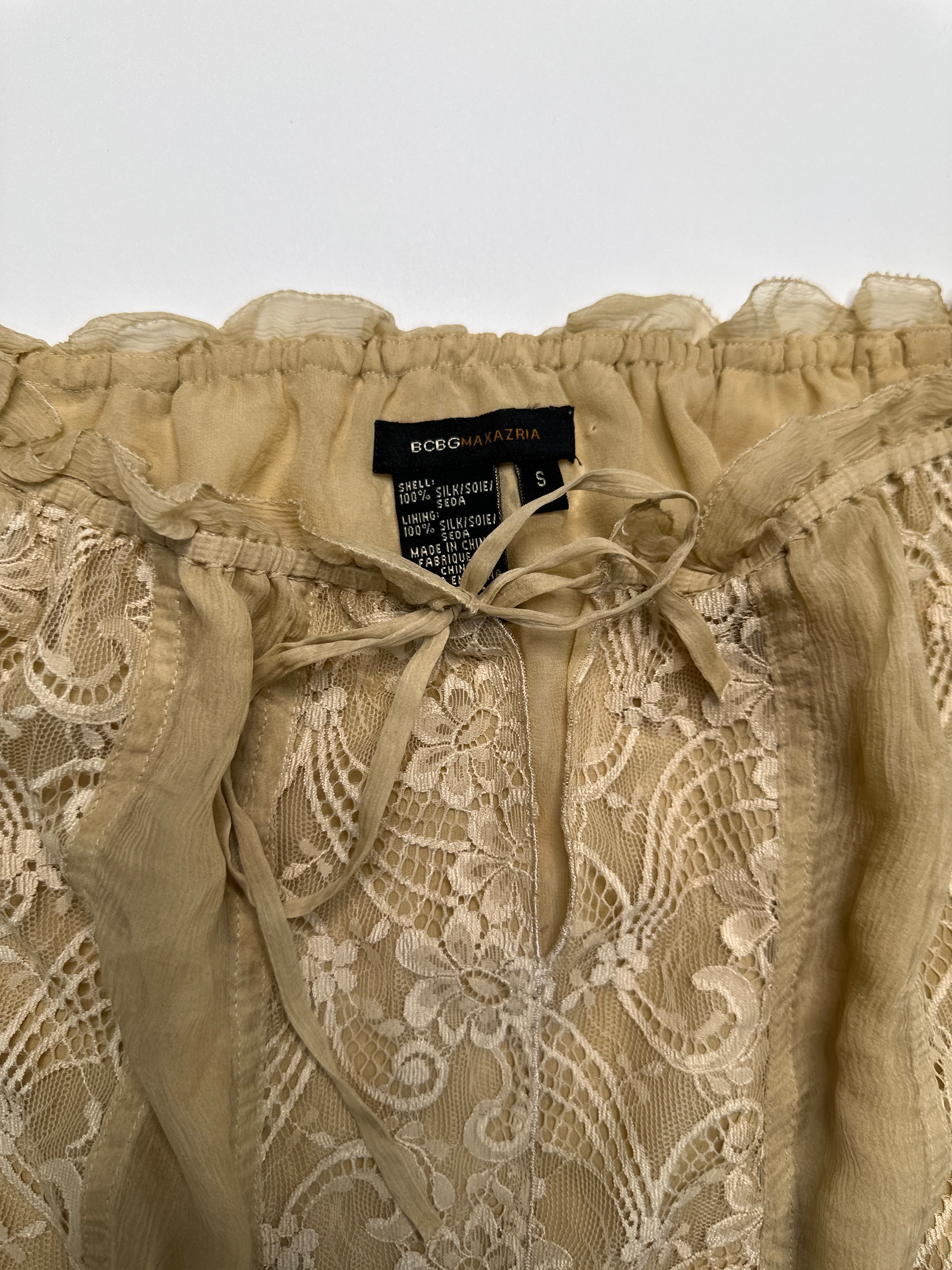 BCBG MAXAZRIA | Off the shoulder Silk & Lace Blouse | S