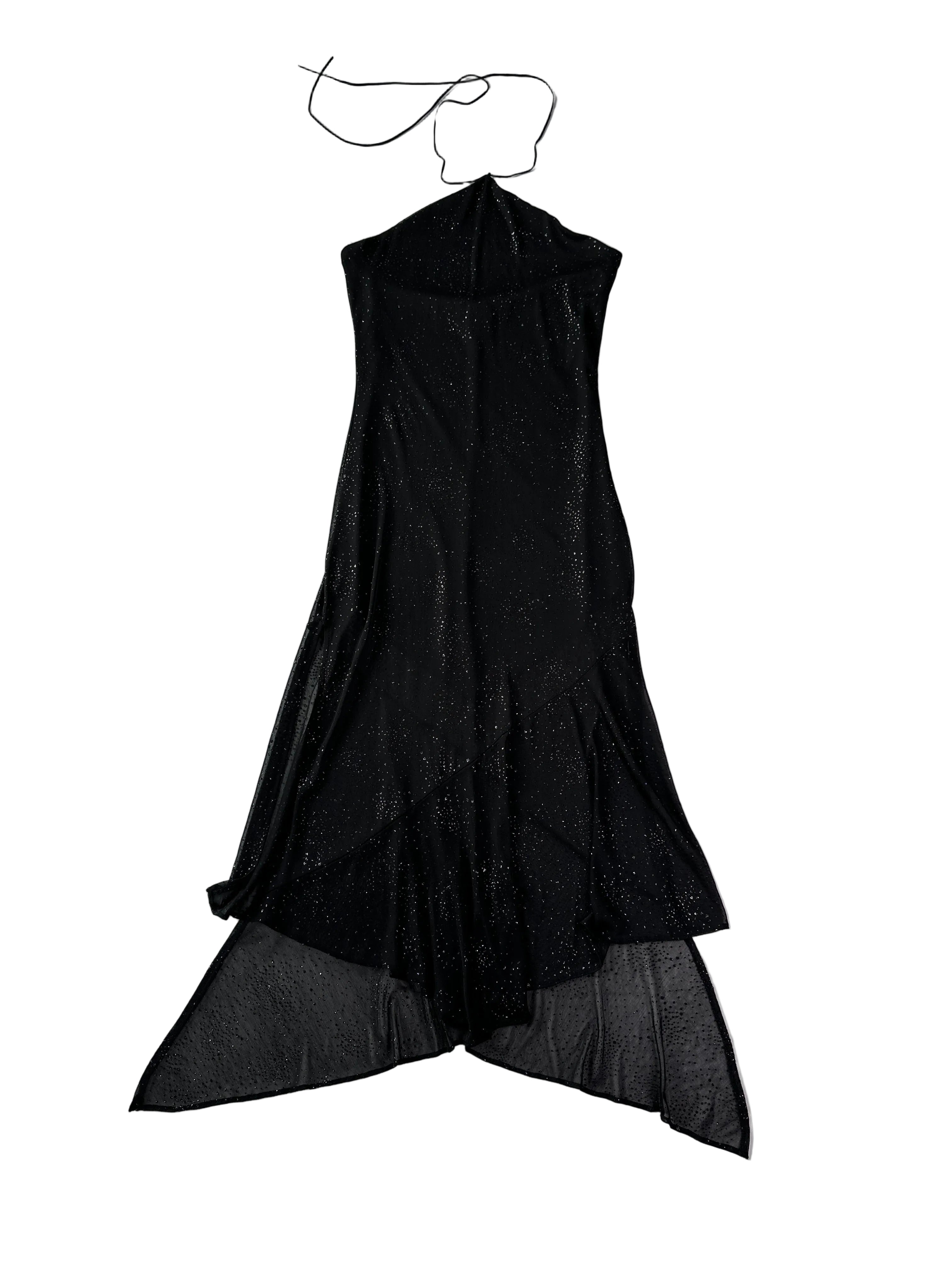 Lucè | 90s USA Black Halter Sparkle Sheer Dress | M