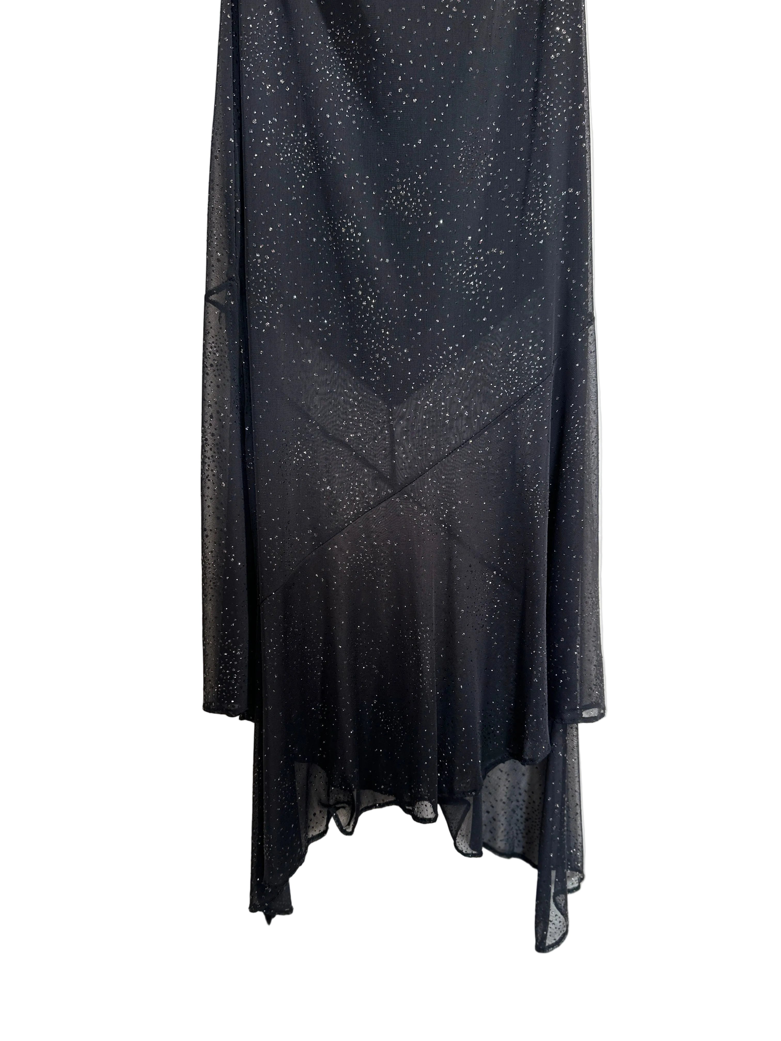 Lucè | 90s USA Black Halter Sparkle Sheer Dress | M