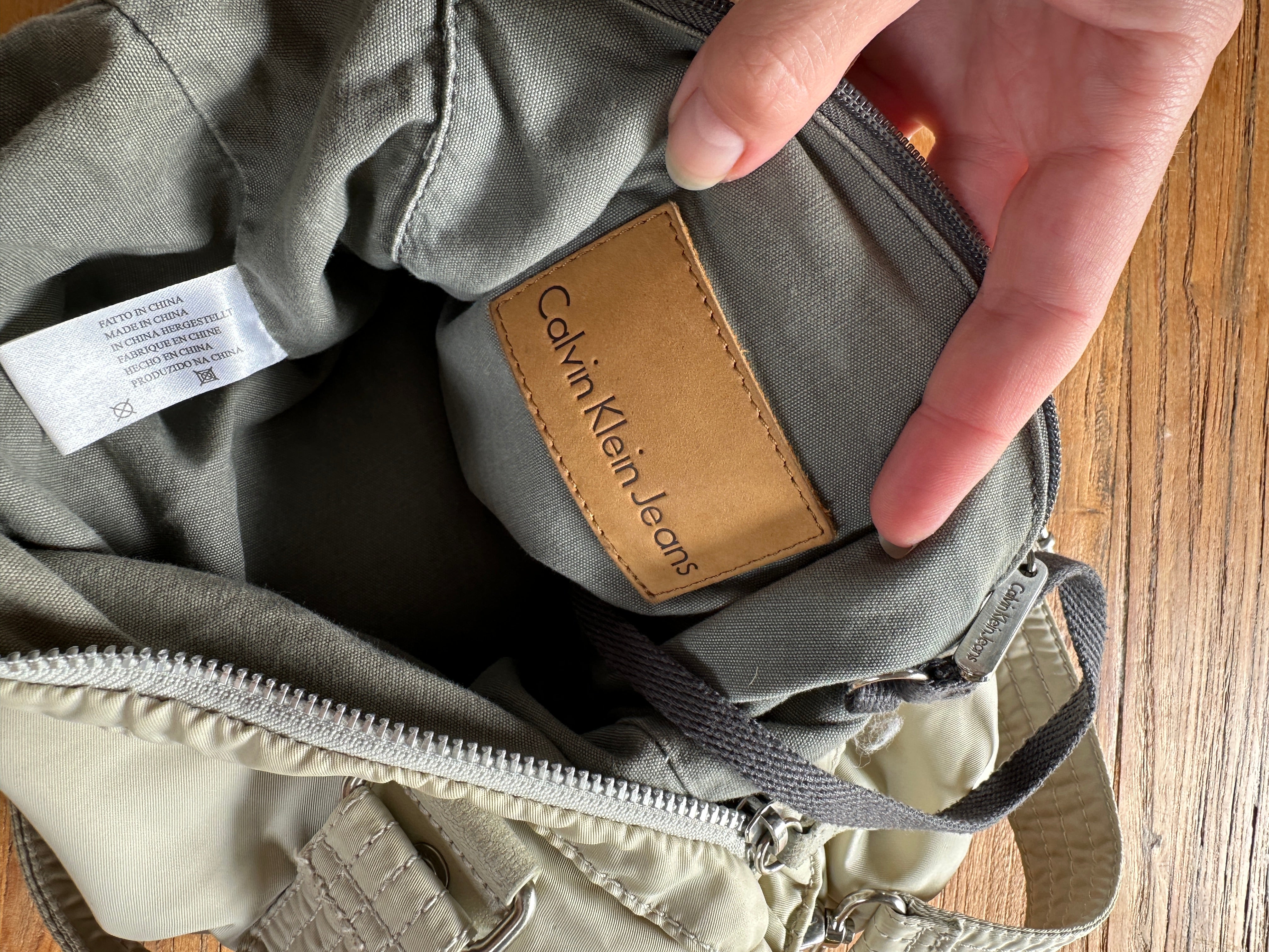 Calvin Klein | Beige Nylon & Leather Bag