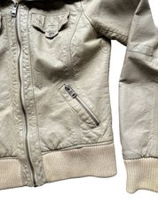 JEANS WEST| Beige Leather Bomber Jacket | 8