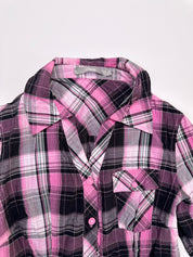 Etam | Pink Black & Silver Plaid Button Up | 6-8