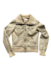 JEANS WEST| Beige Leather Bomber Jacket | 8