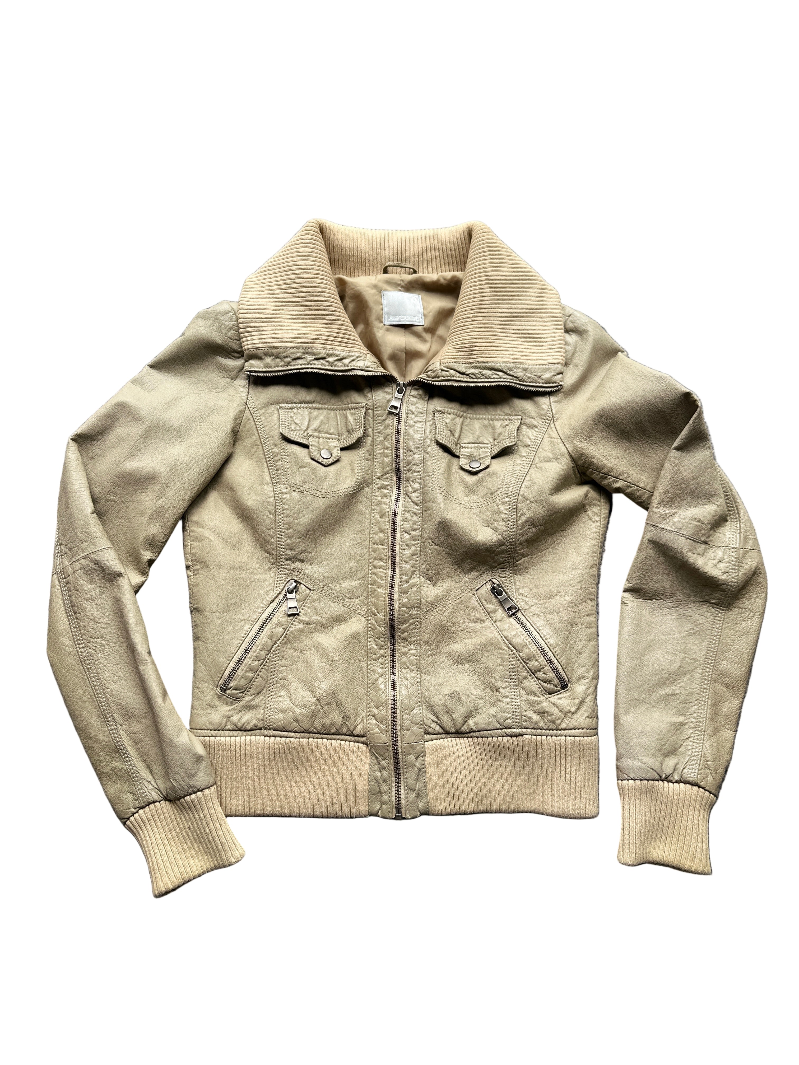JEANS WEST| Beige Leather Bomber Jacket | 8