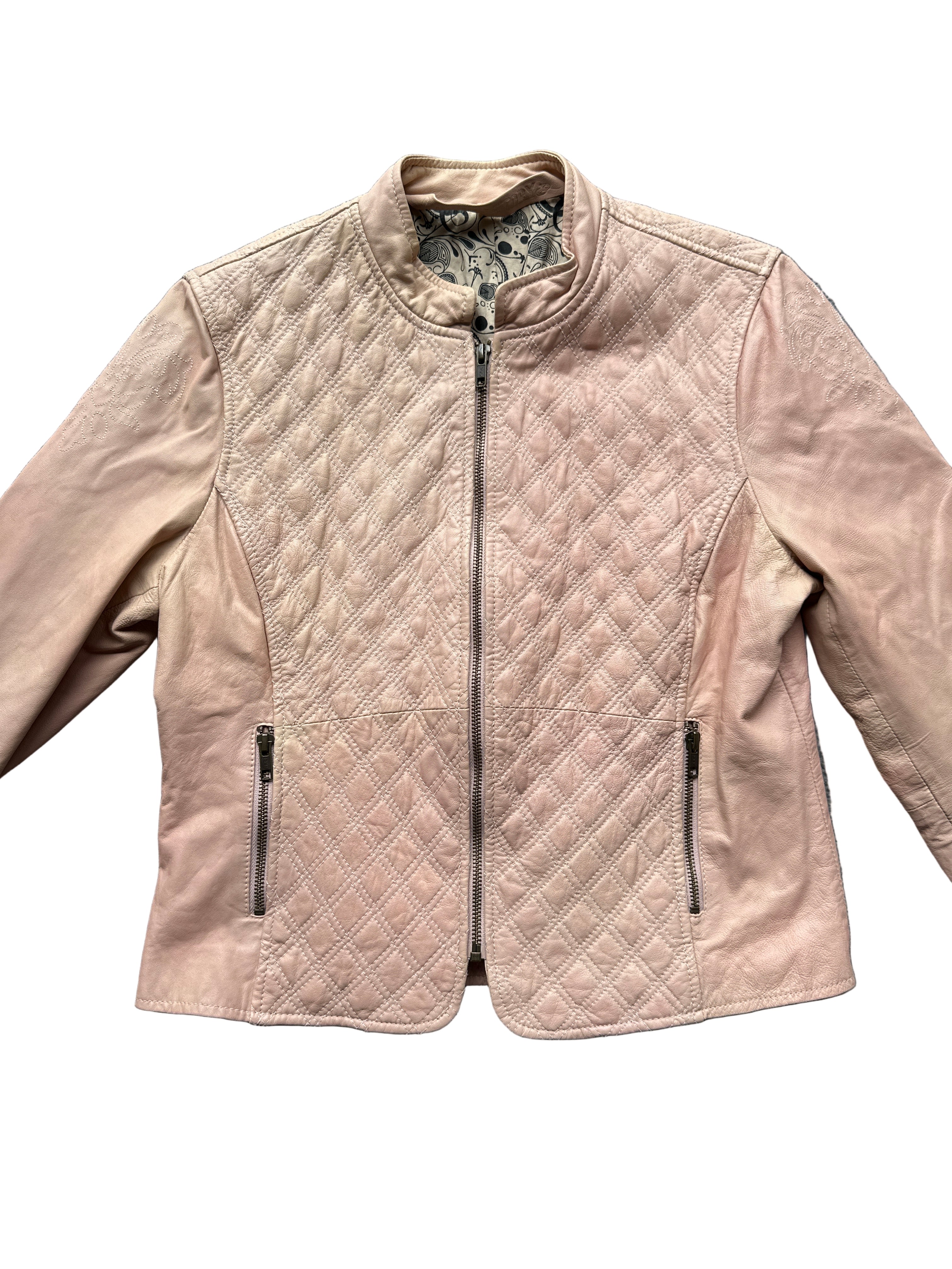 Soft Pink Quilted Leather Jacket |12