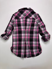Etam | Pink Black & Silver Plaid Button Up | 6-8