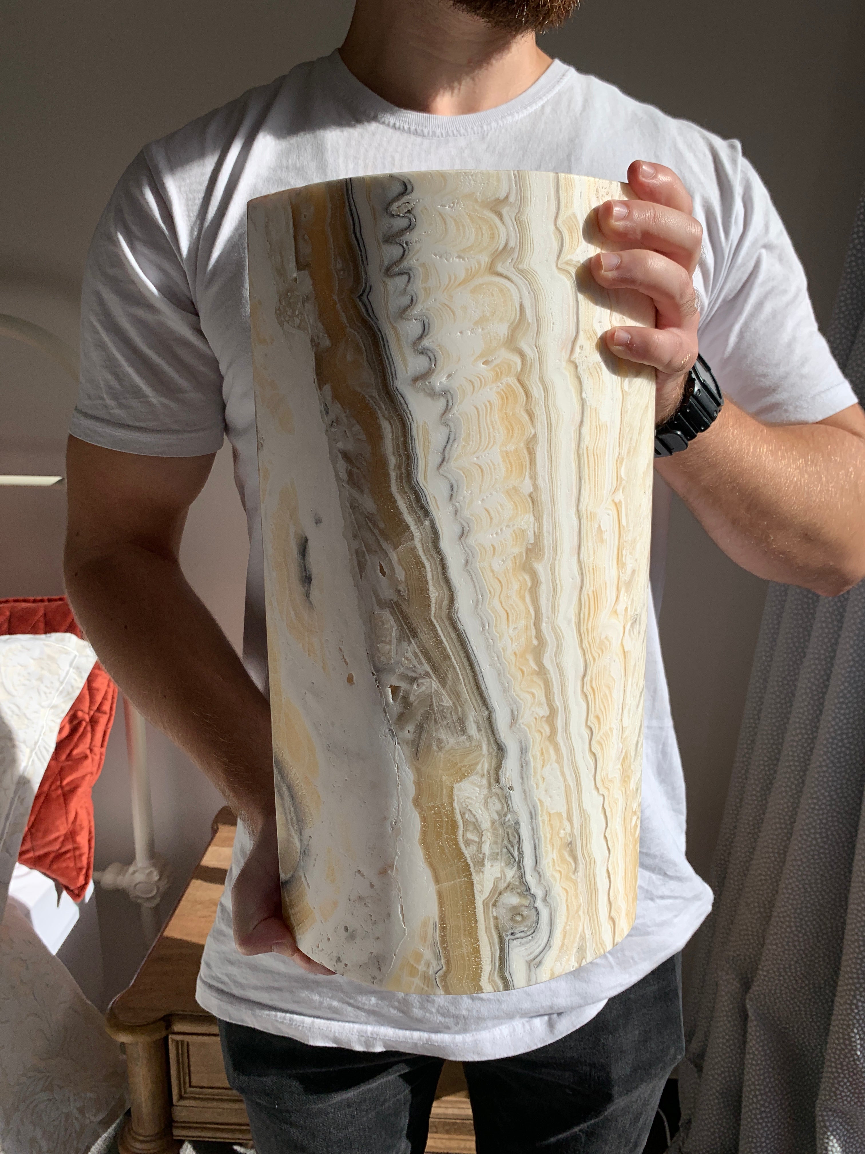 Zebra Calcite Eclipse Lamp
