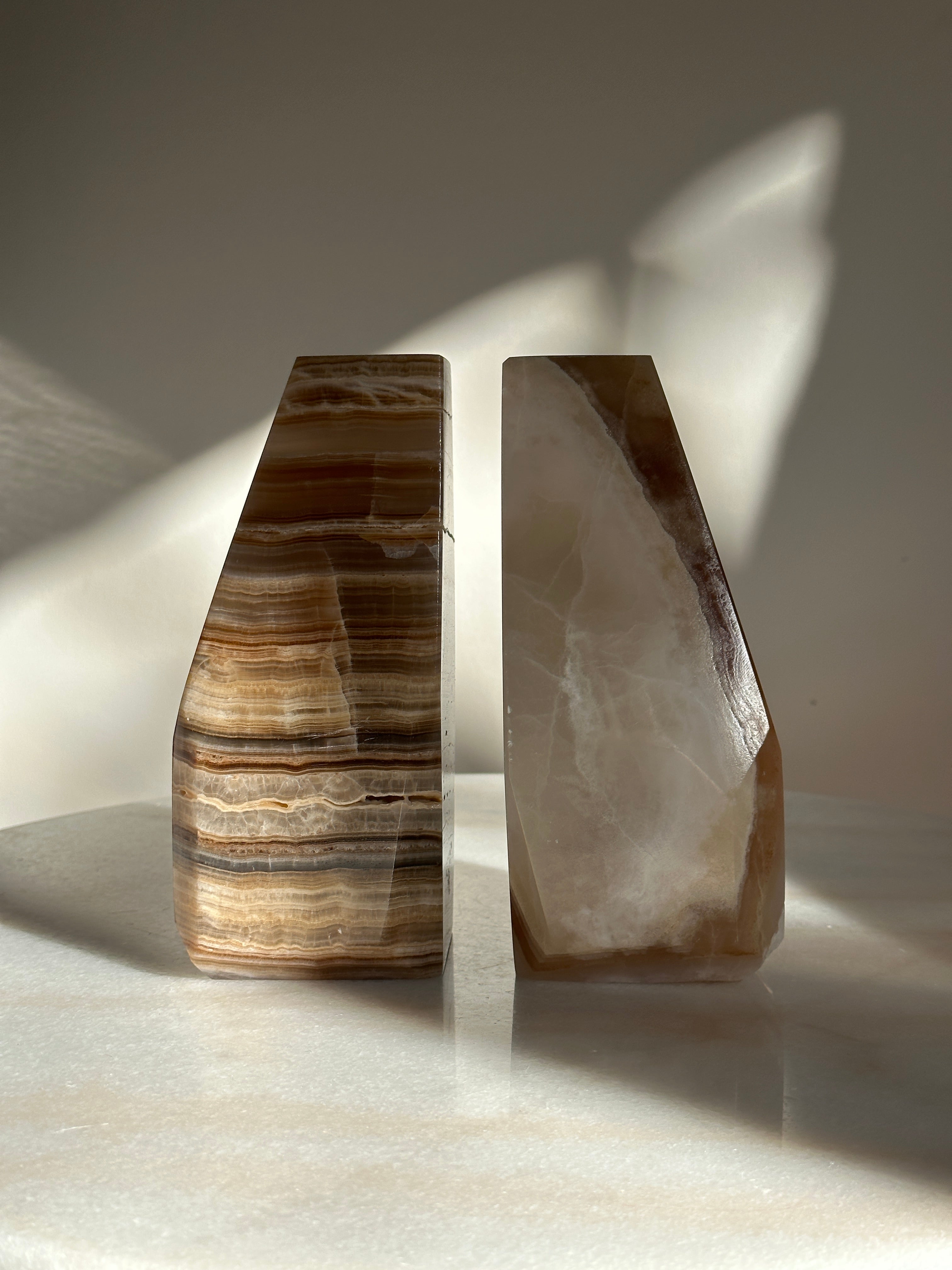 Amber & Travertine Onyx Bookends