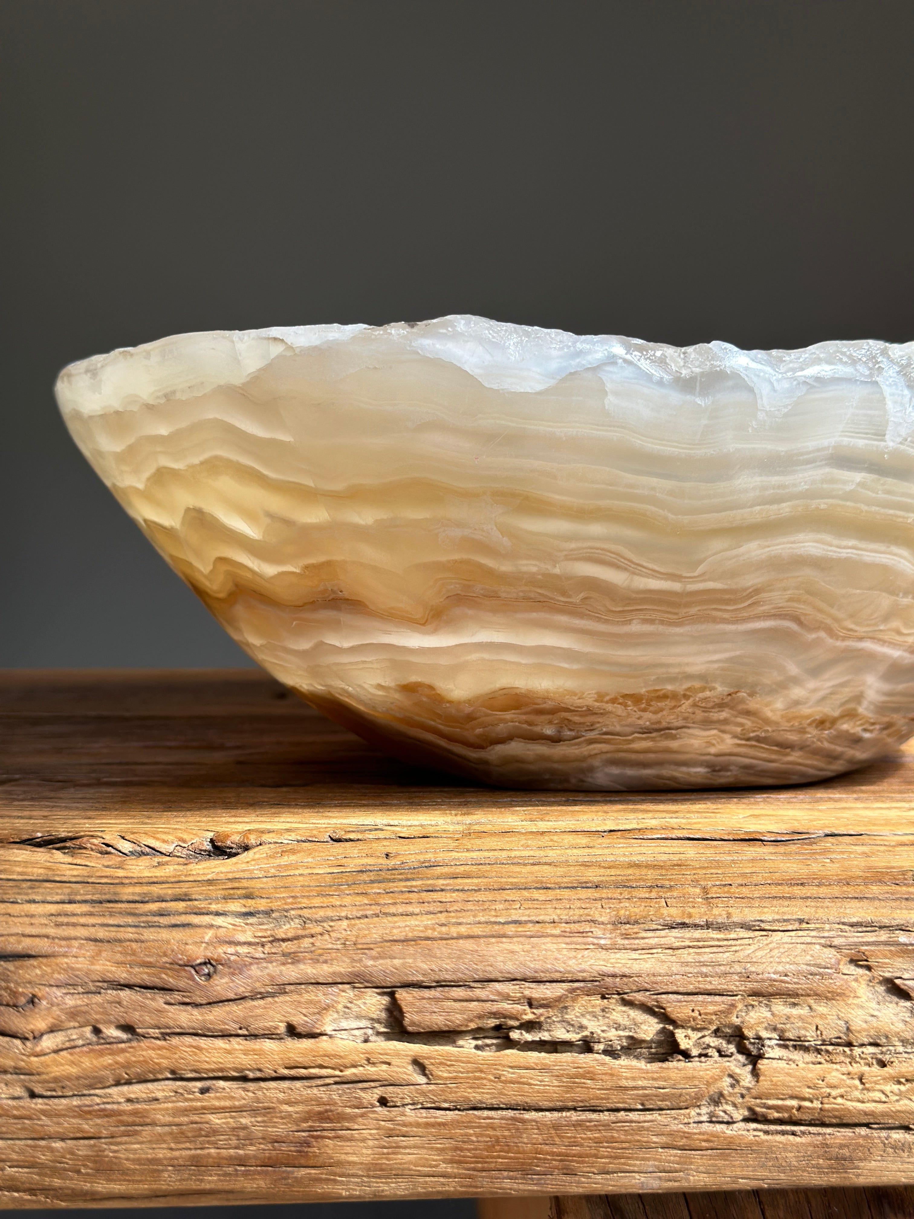 White & Amber Onyx Bowl - Polished Medium