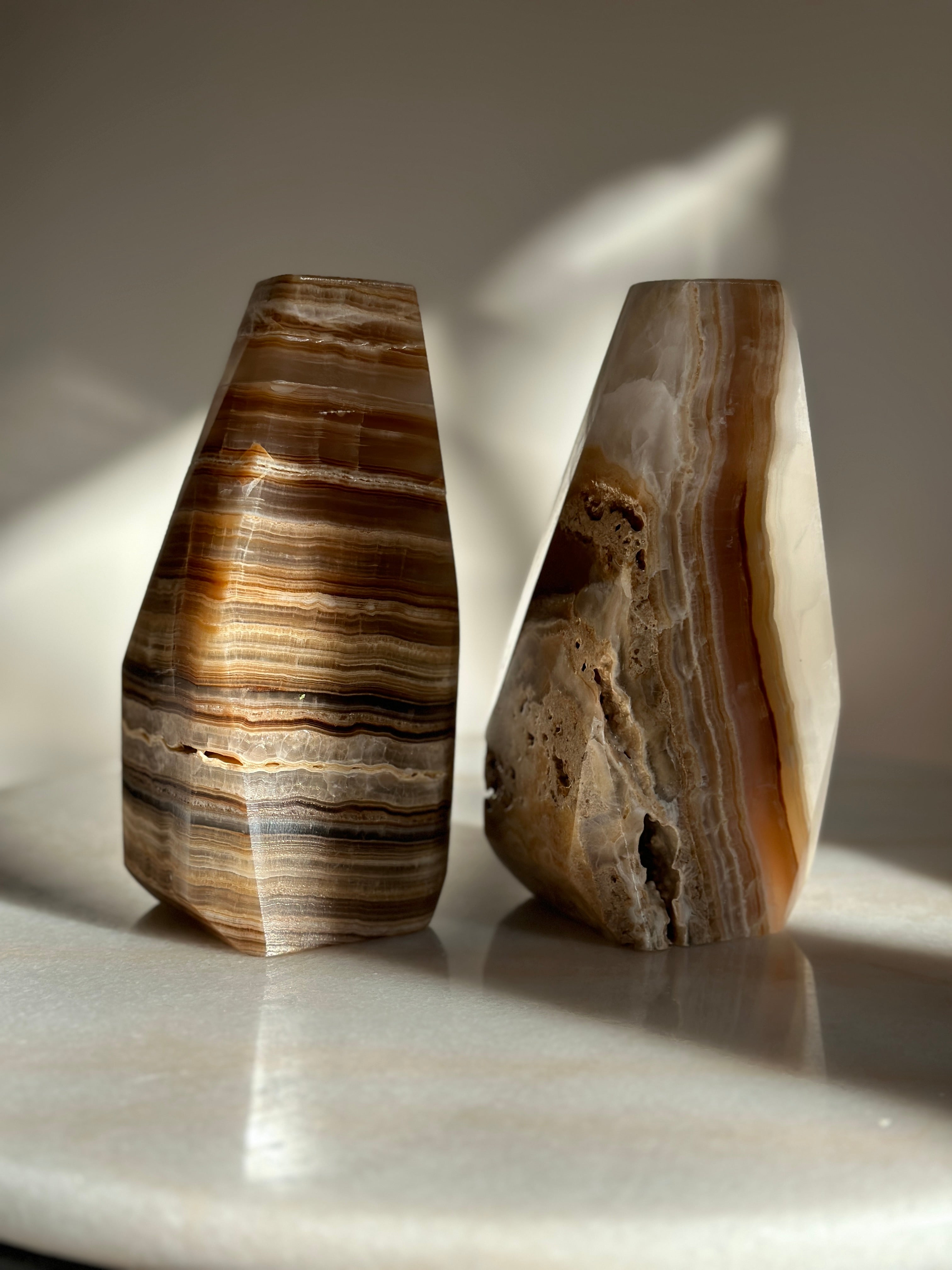 Amber & Travertine Onyx Bookends