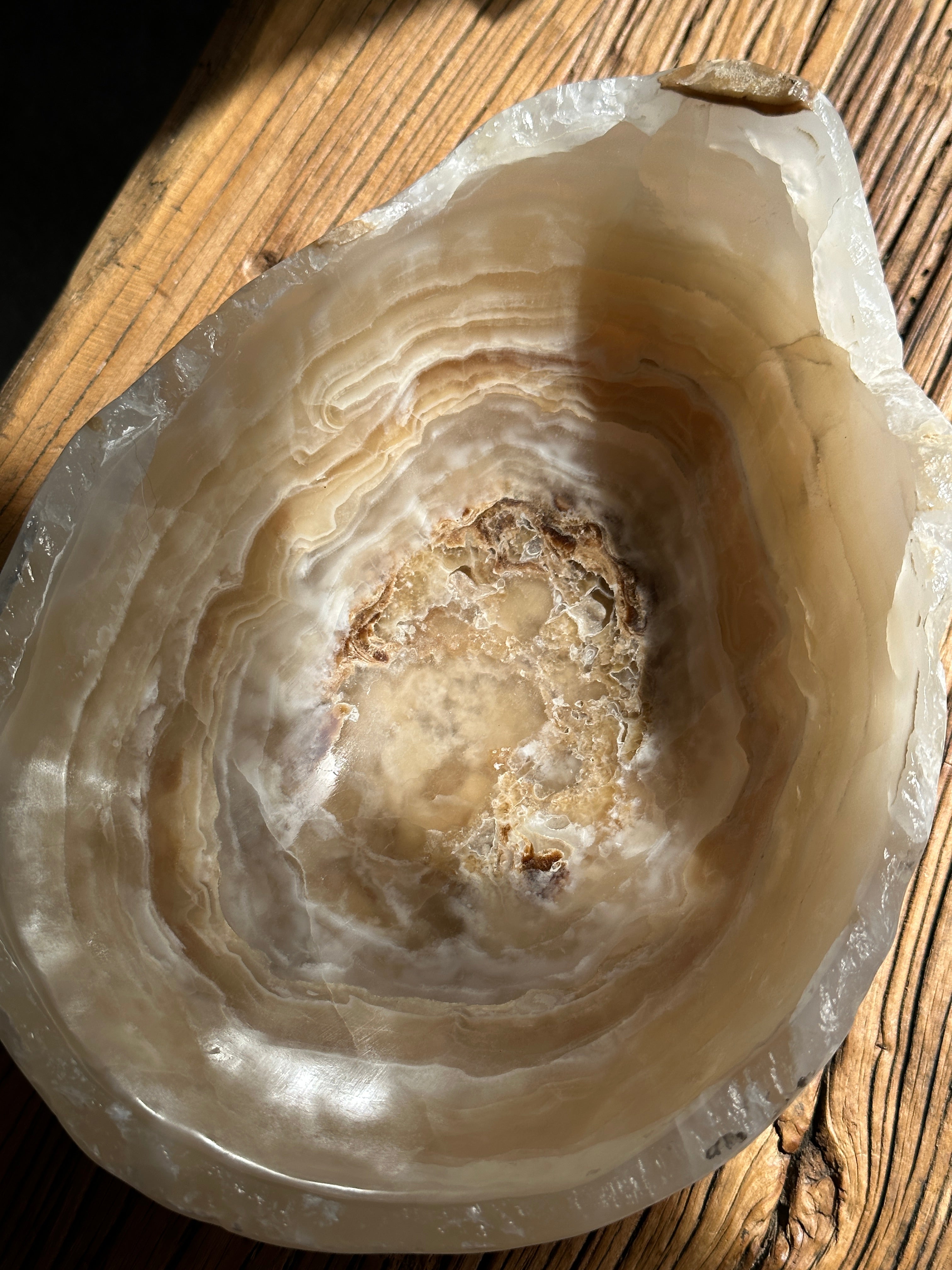 White & Amber Onyx Bowl - Polished Medium