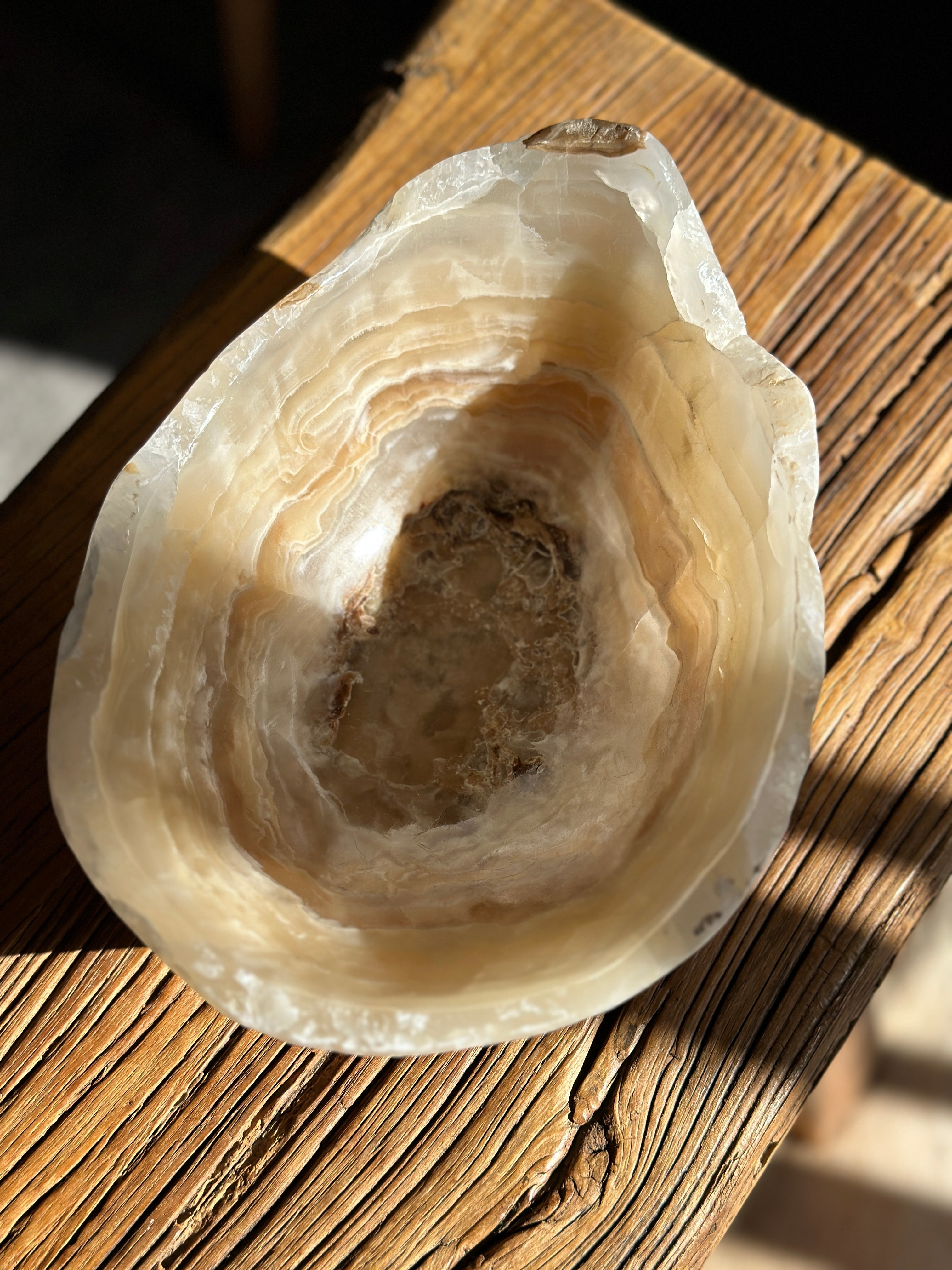 White & Amber Onyx Bowl - Polished Medium