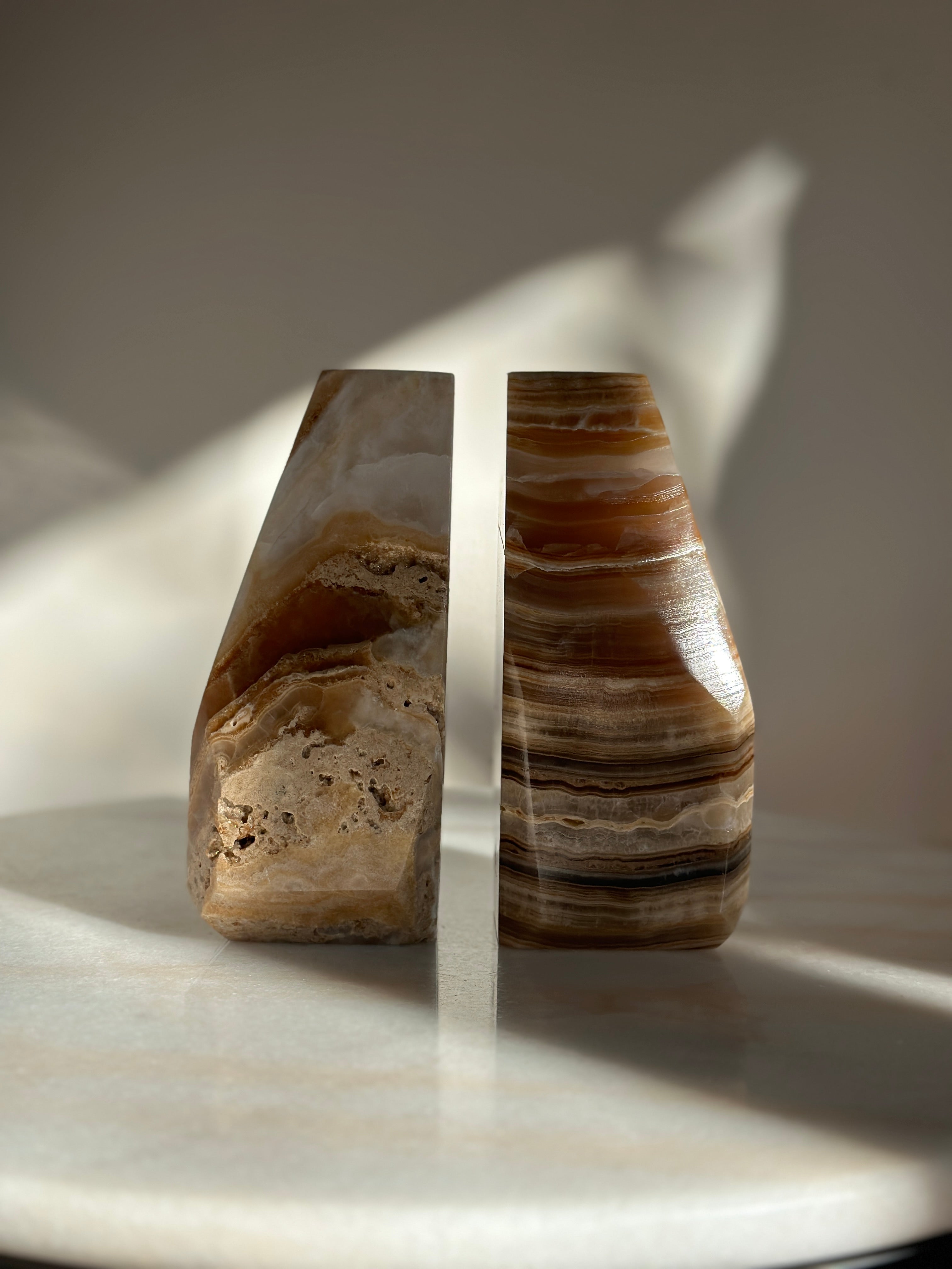 Amber & Travertine Onyx Bookends