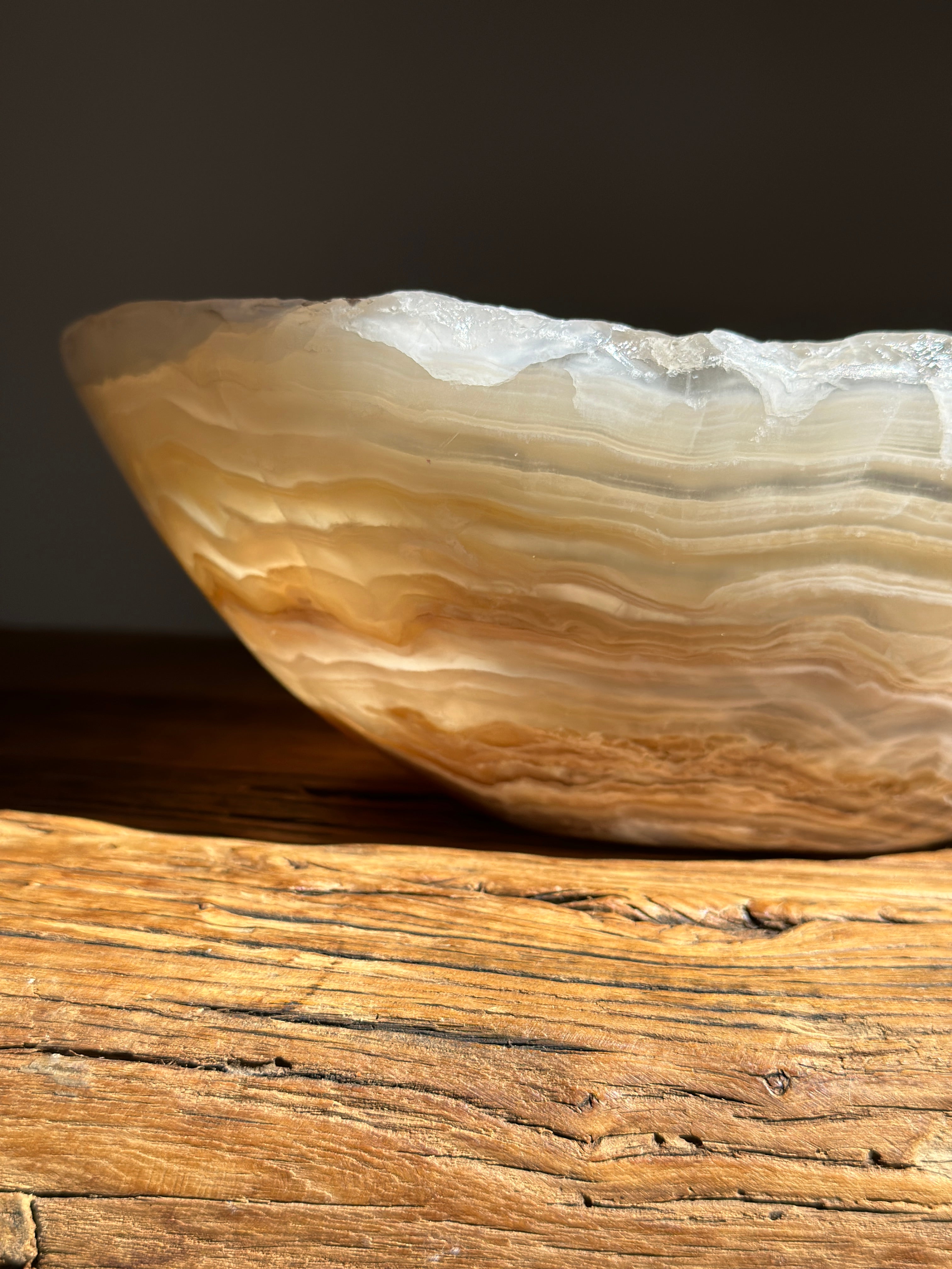 White & Amber Onyx Bowl - Polished Medium