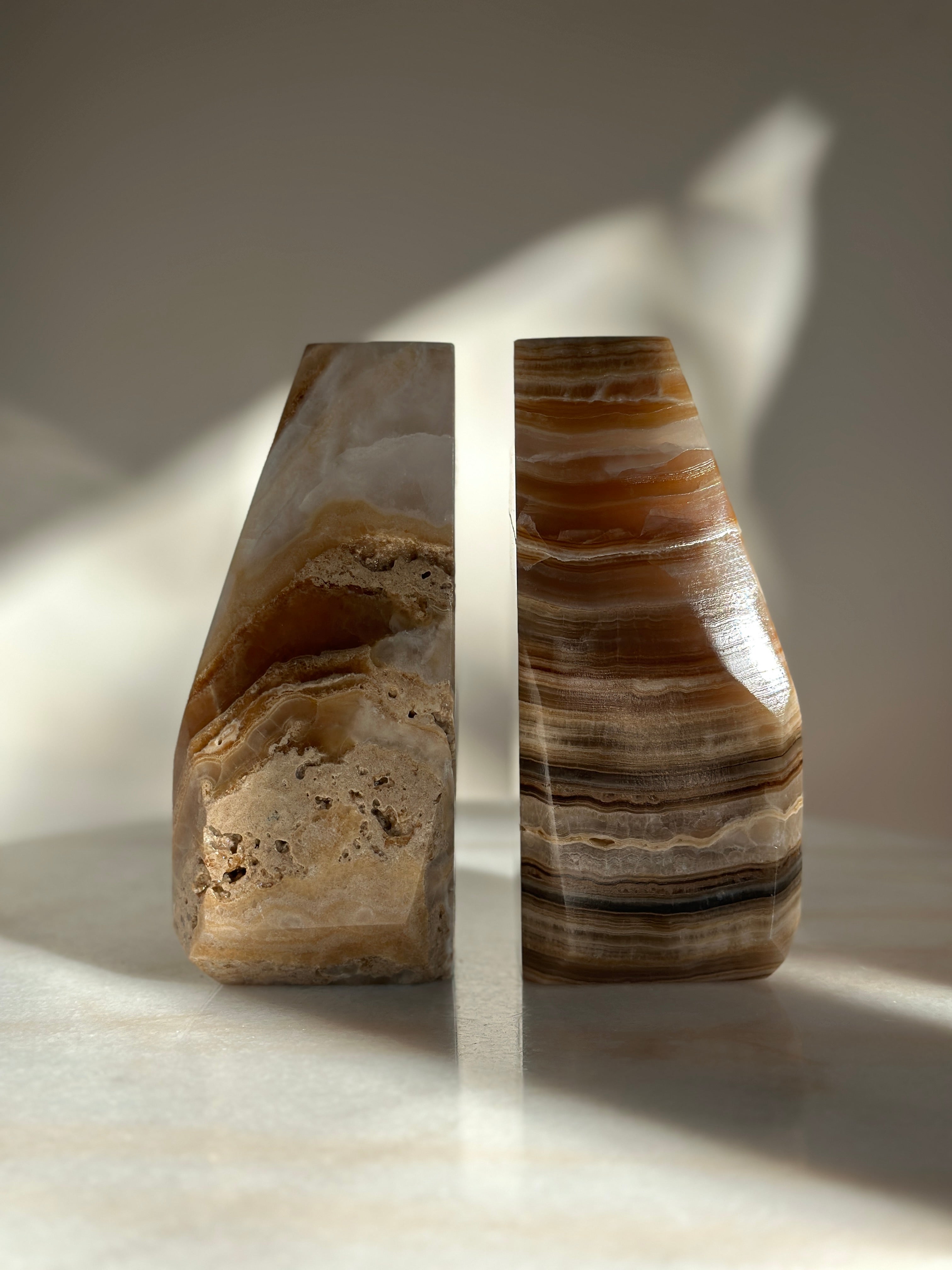 Amber & Travertine Onyx Bookends