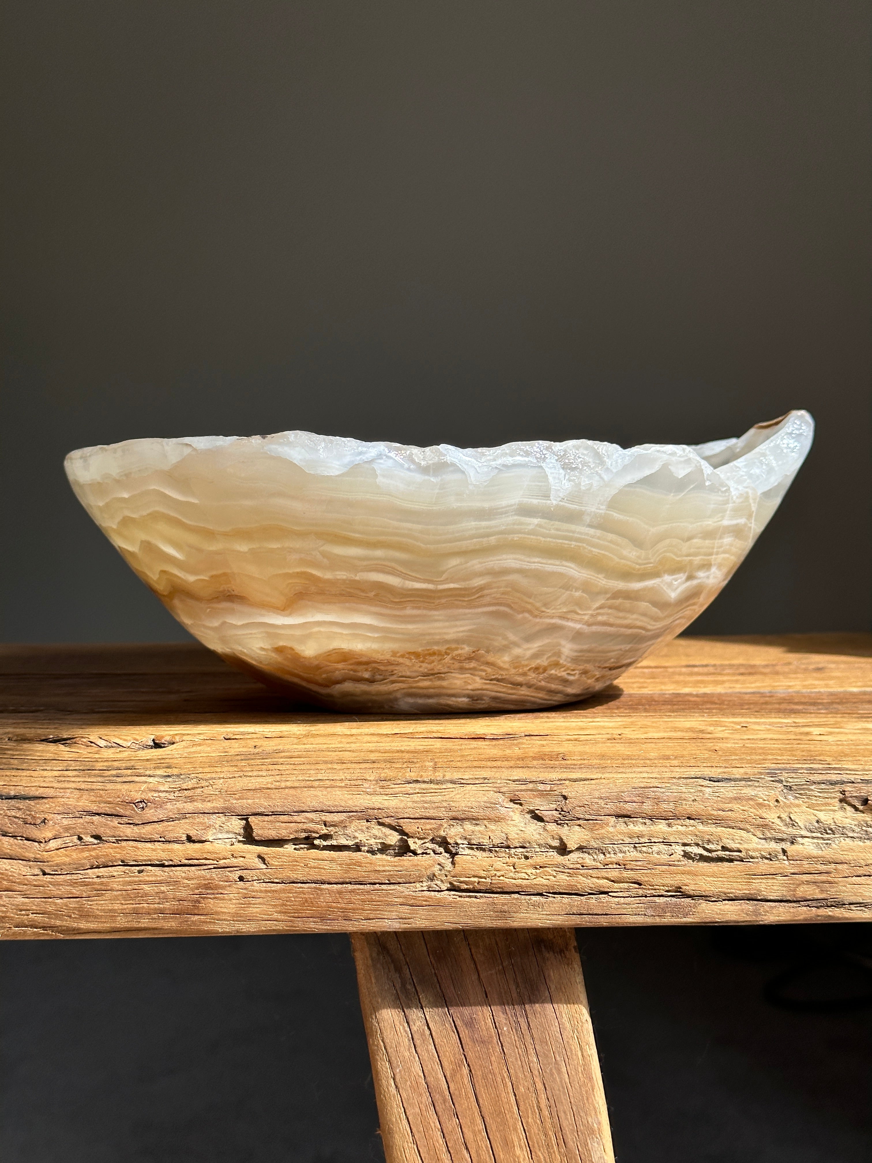 White & Amber Onyx Bowl - Polished Medium